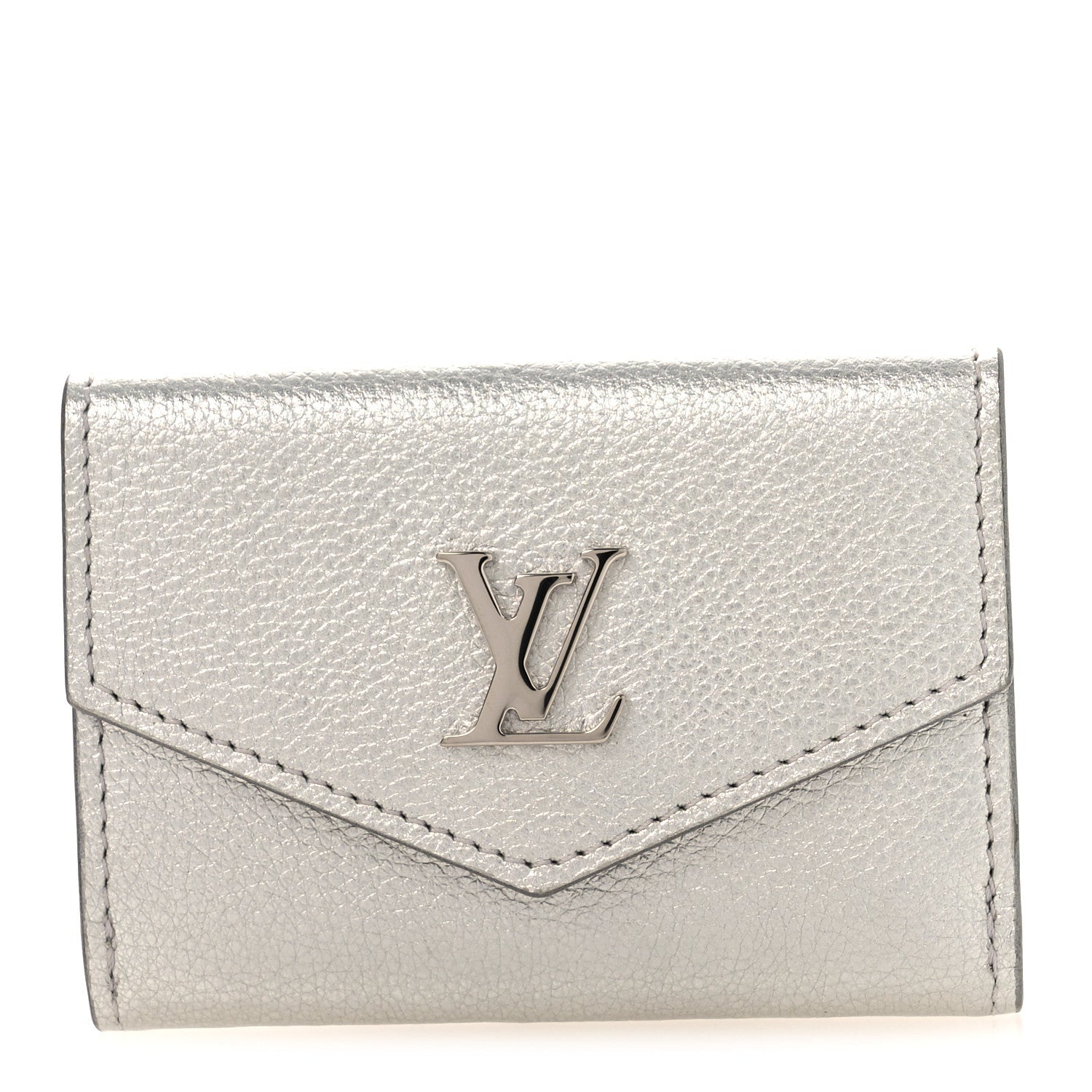 Metallic Calfskin Lockmini Wallet Silver