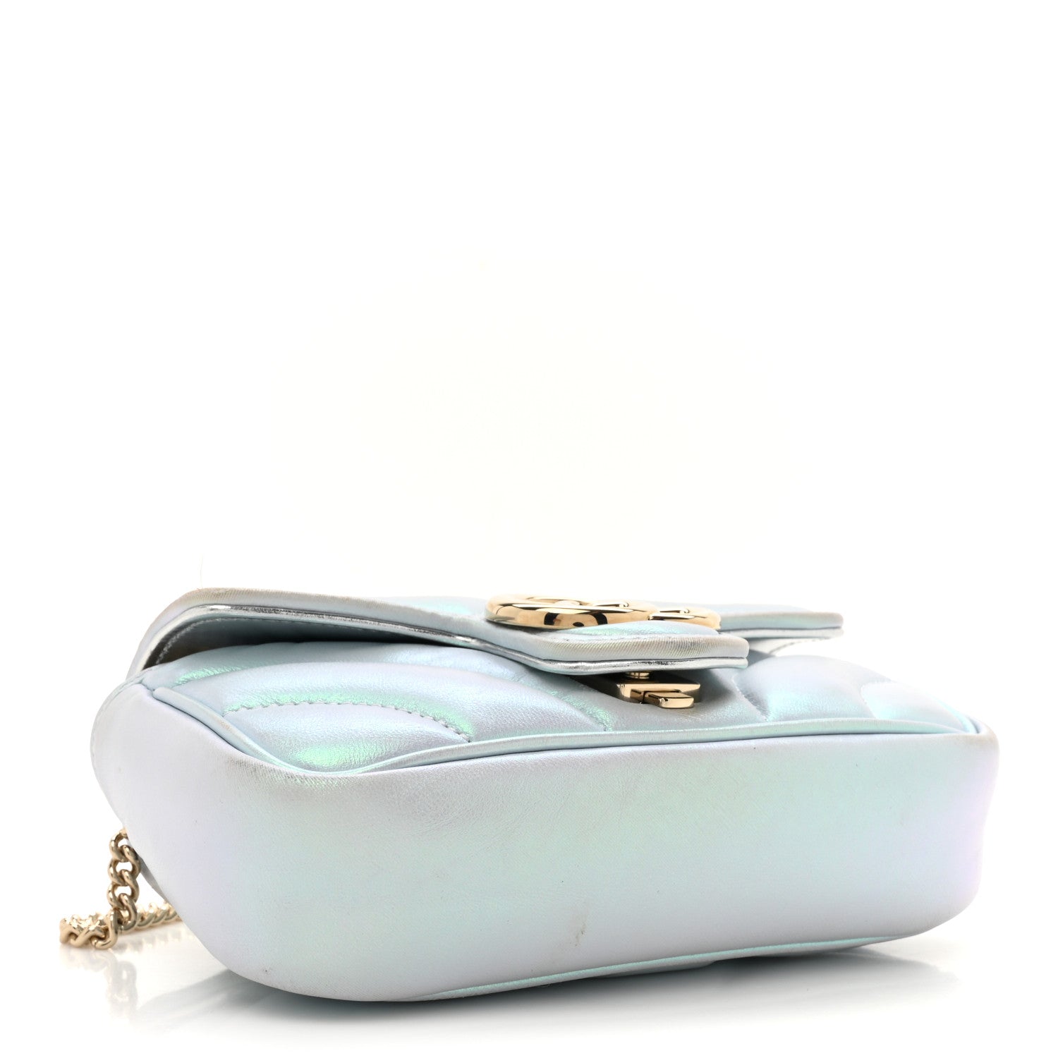 Iridescent Nappa Chevron Matelasse Super Mini GG Marmont Shoulder Bag Iridescent Snow Light Blue