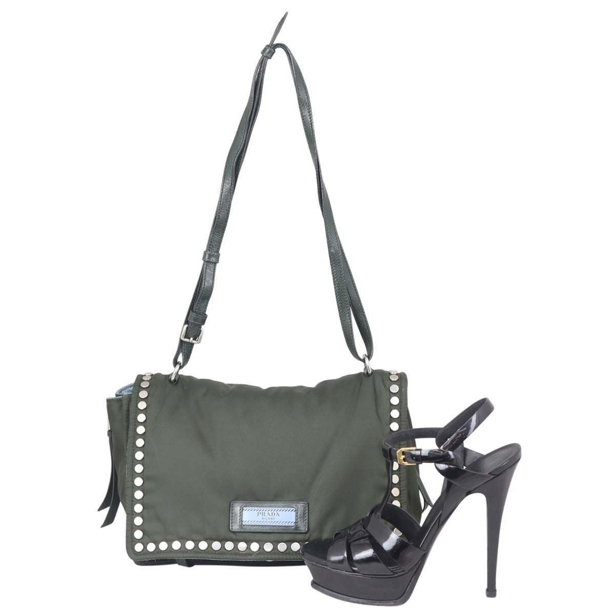 Prada Etiquette Studded Tessuto Messenger Bag