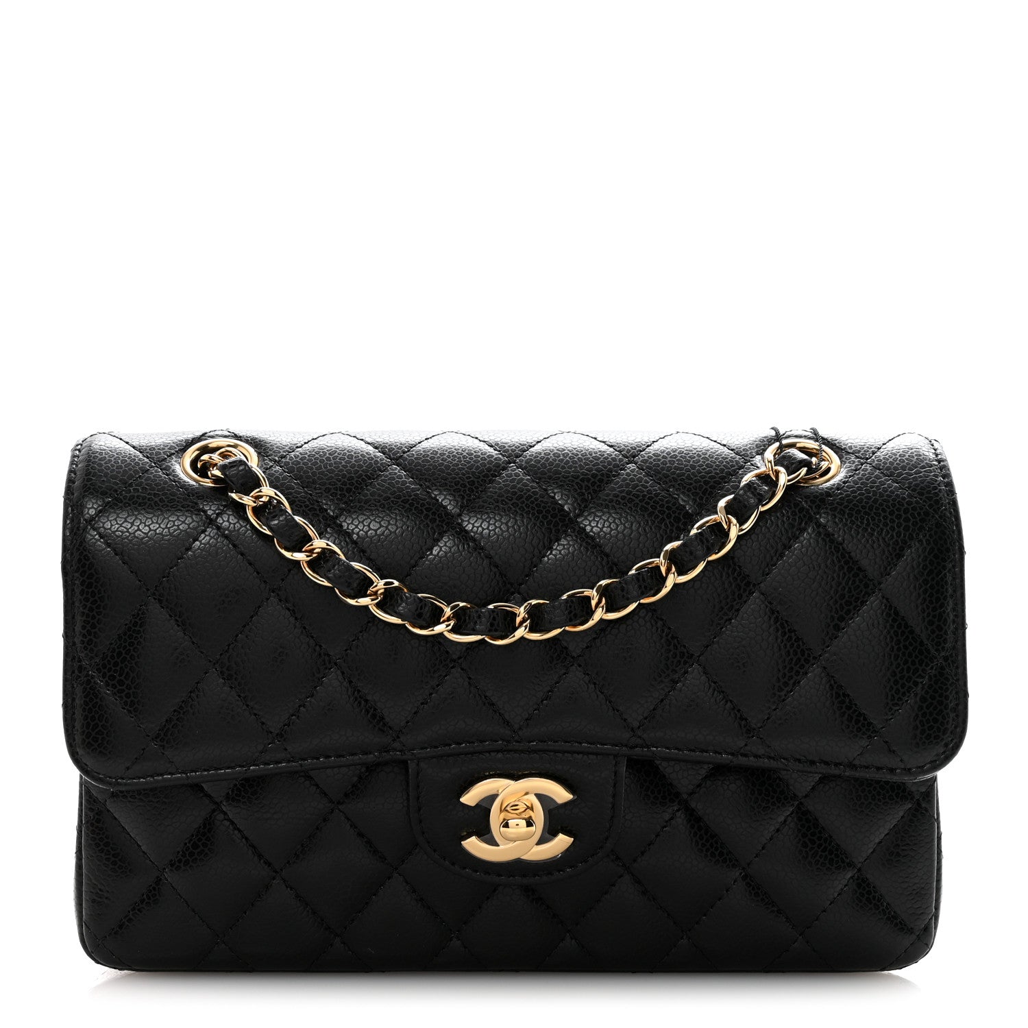 Caviar Quilted Small Double Flap Black