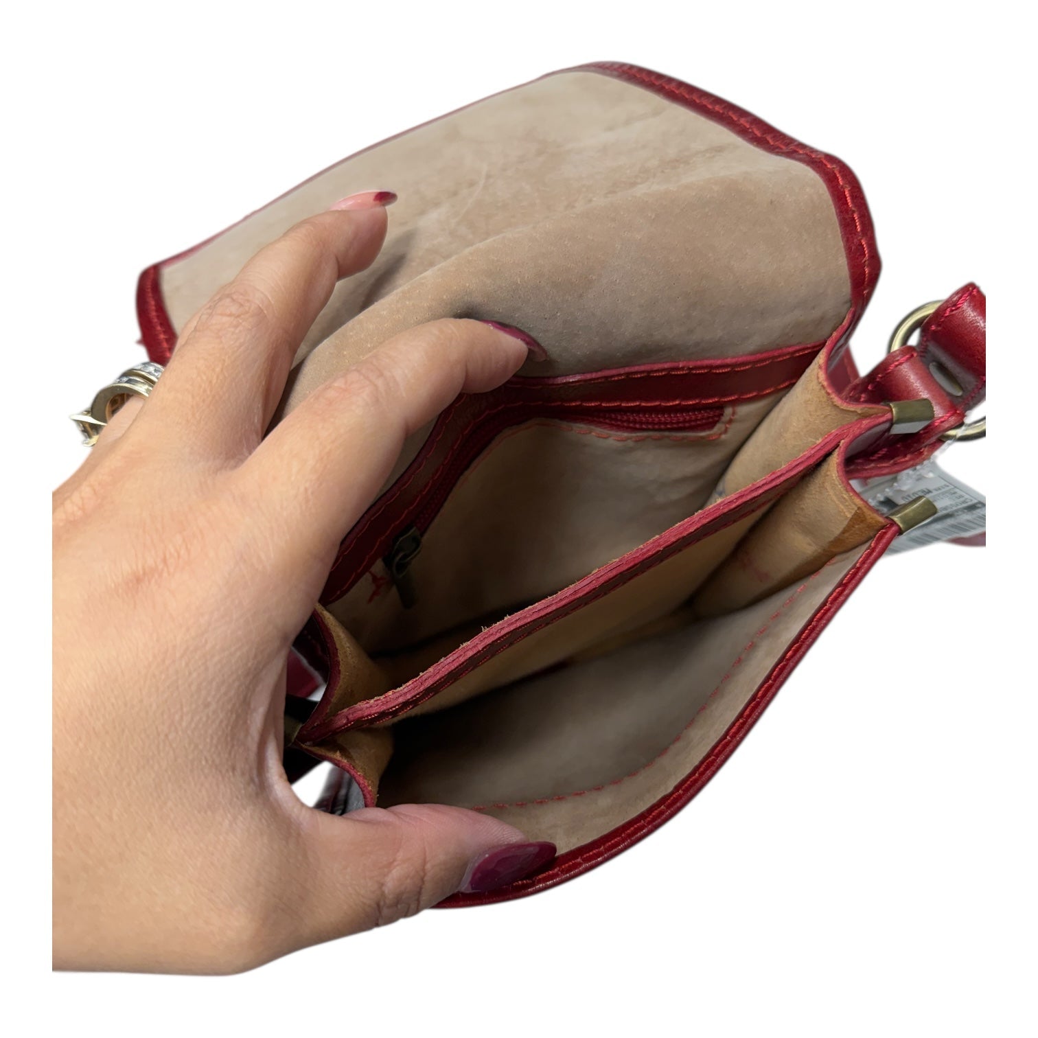 Crossbody Leather By Florence made in Italy  In Red, Size:Medium