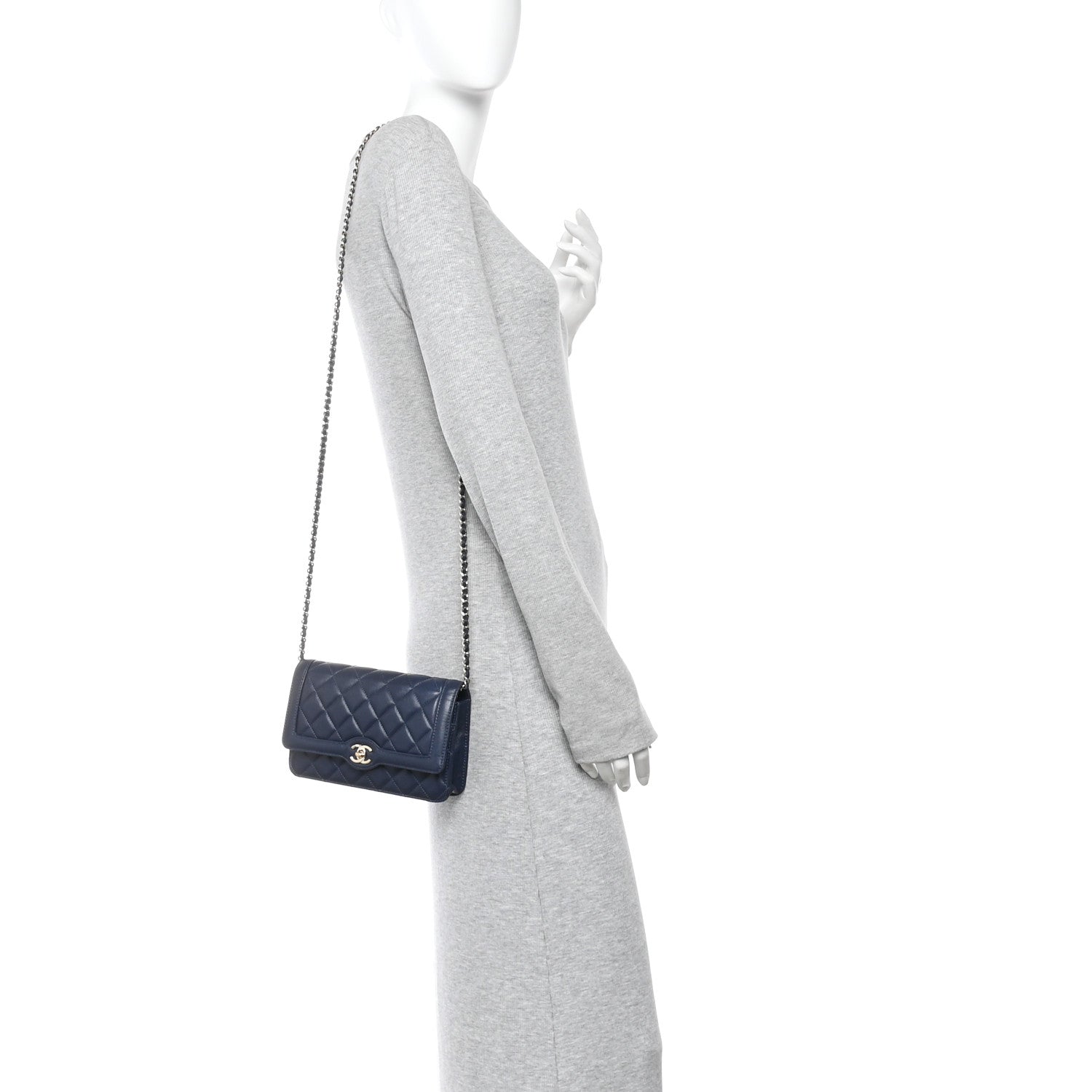 Lambskin Quilted Hold The Line Wallet On Chain WOC Dark Blue