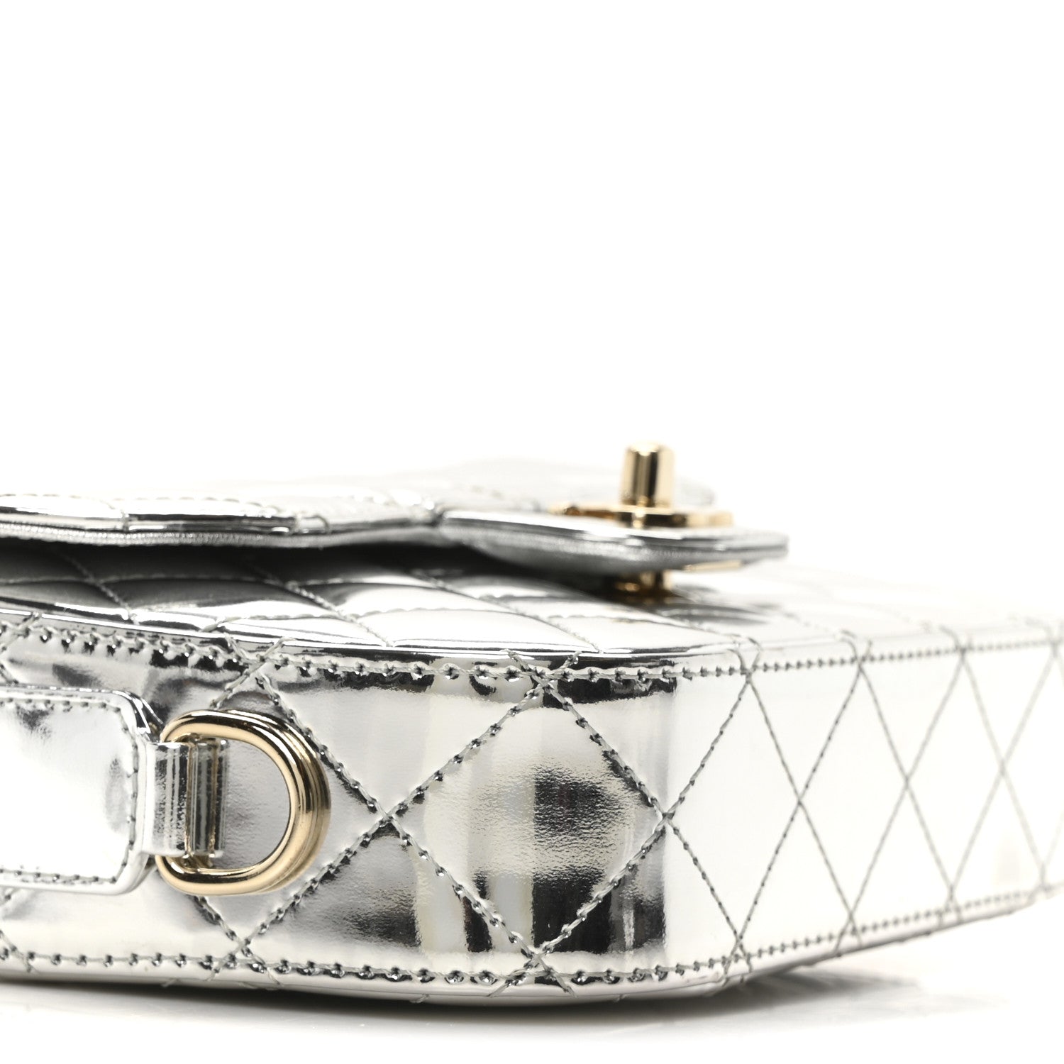 Mirror Calfskin Metallic Calfskin Quilted Hollywood Boulevard Mini Flap With Star Coin Purse Silver