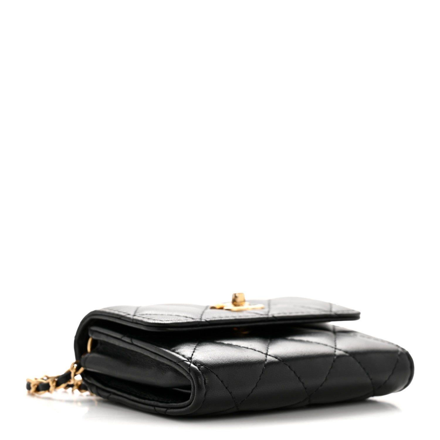 Lambskin Quilted Pearl Crush Clutch With Chain Black