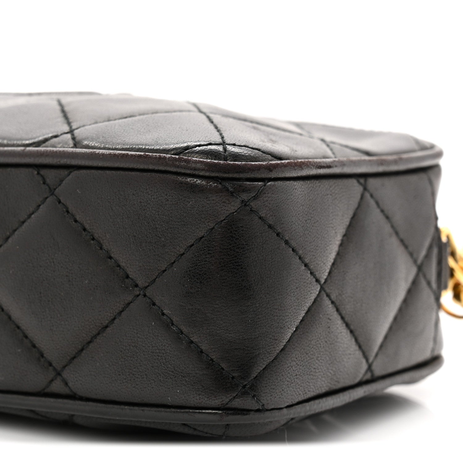 Lambskin Quilted Tassel Camera Case Black