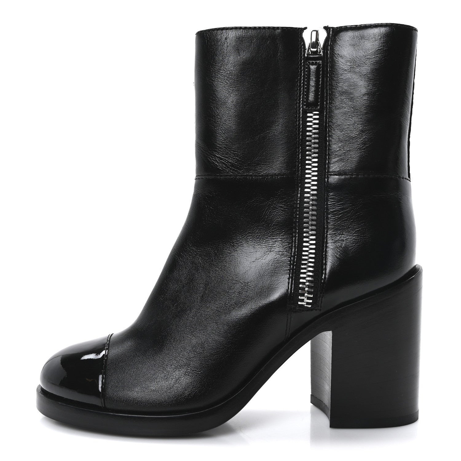 Calfskin Patent Quilted Cap Toe CC Boots 36 Black