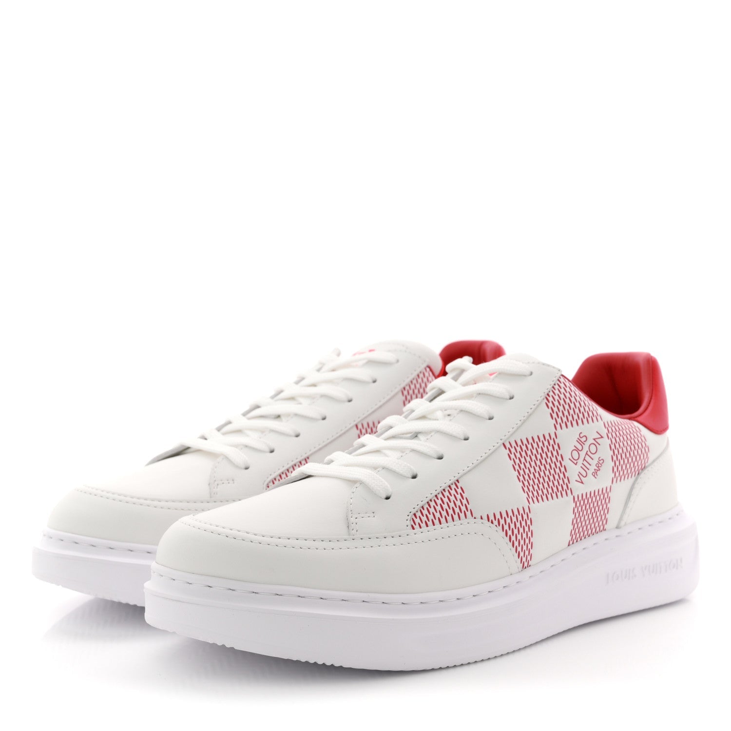 Damier Calfskin Mens Beverly Hills Sneakers 8 White Rouge