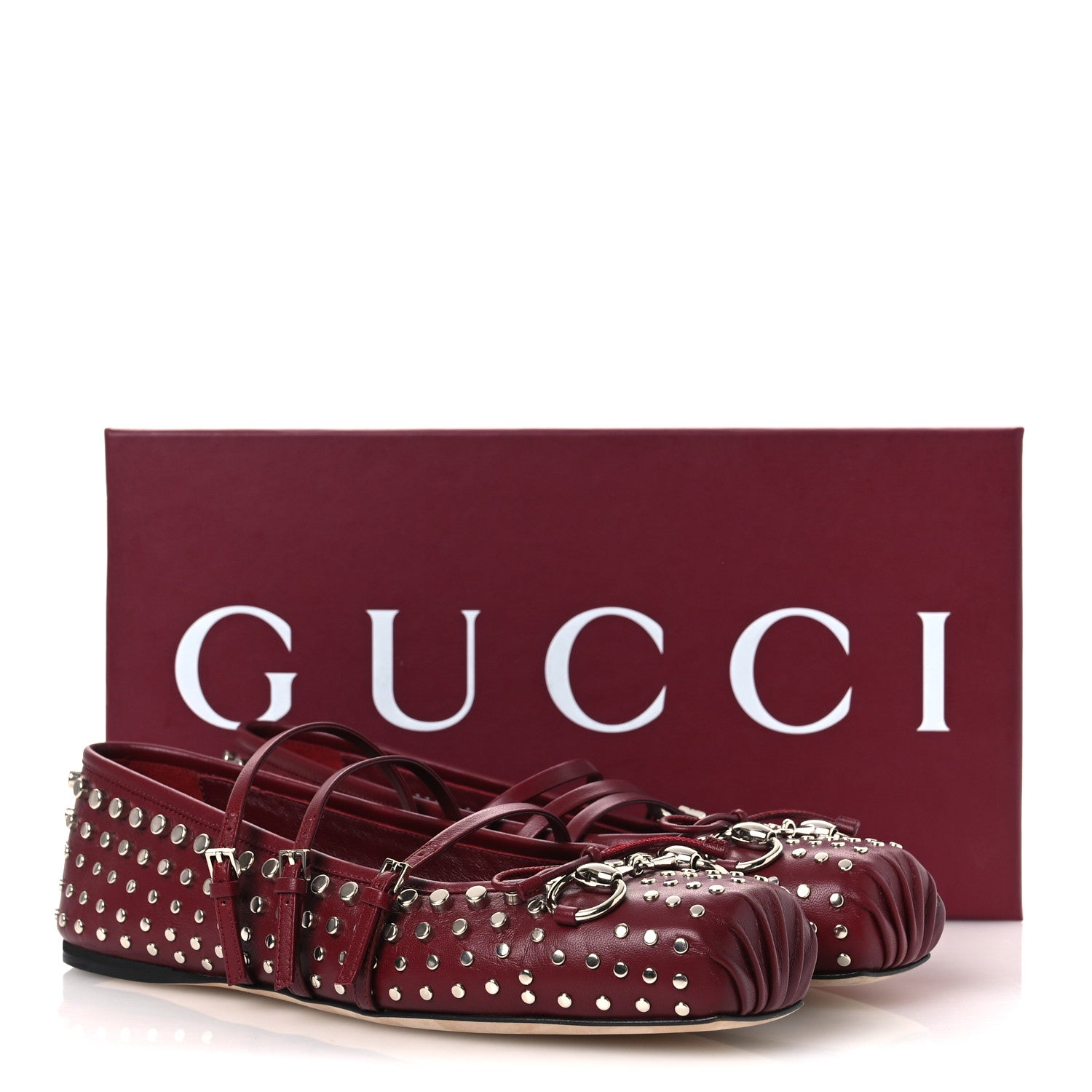 Nappa Carmaque Studded Horsebit Ballet Flats 39 Rosso Ancora