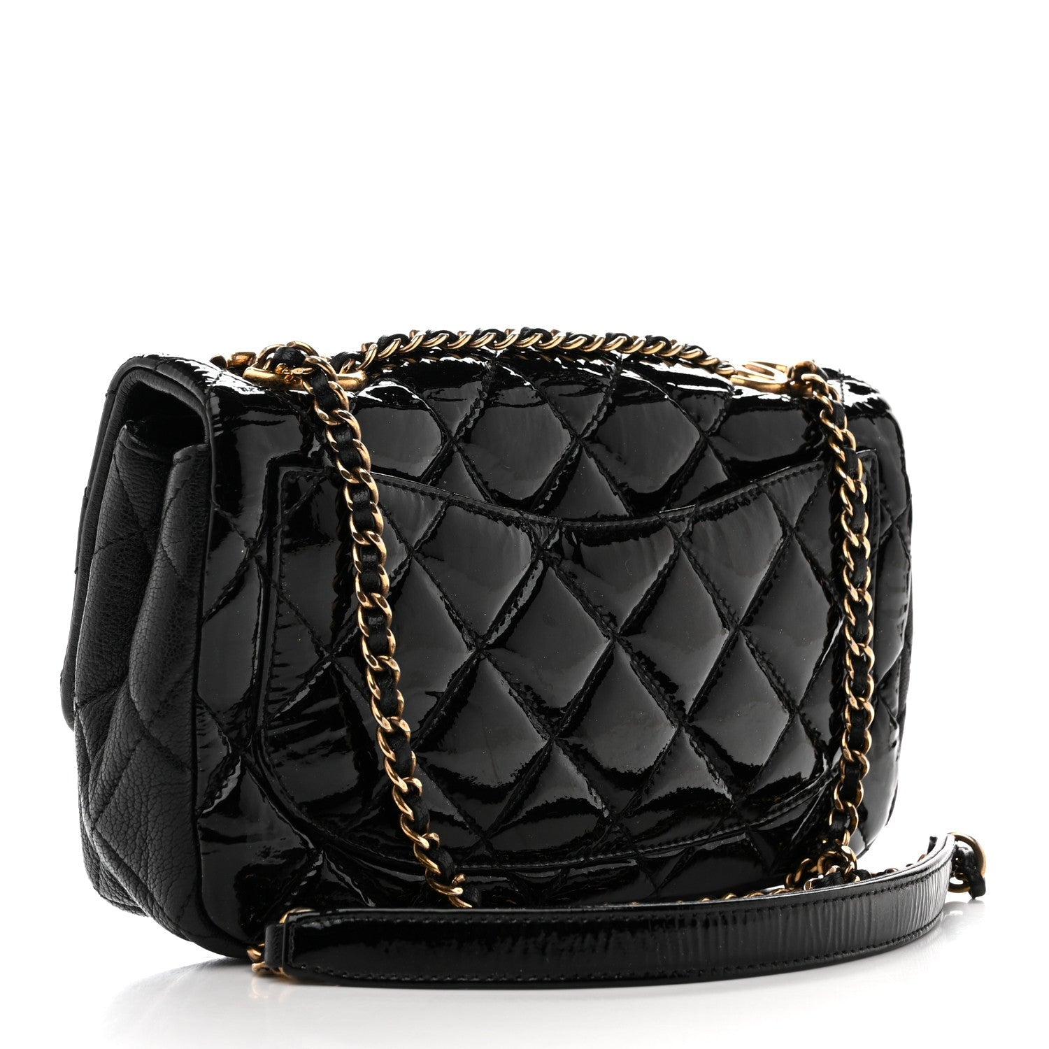 Patent Goatskin Quilted Small CC Eyelet Flap Black
