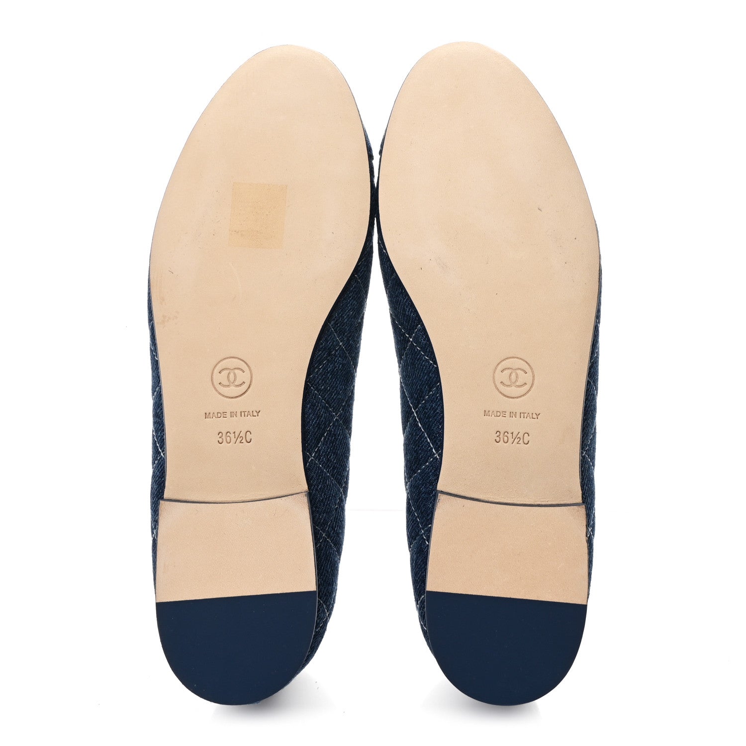 Washed Denim Quilted Cap Toe CC Ballerina Flats 36.5 Blue