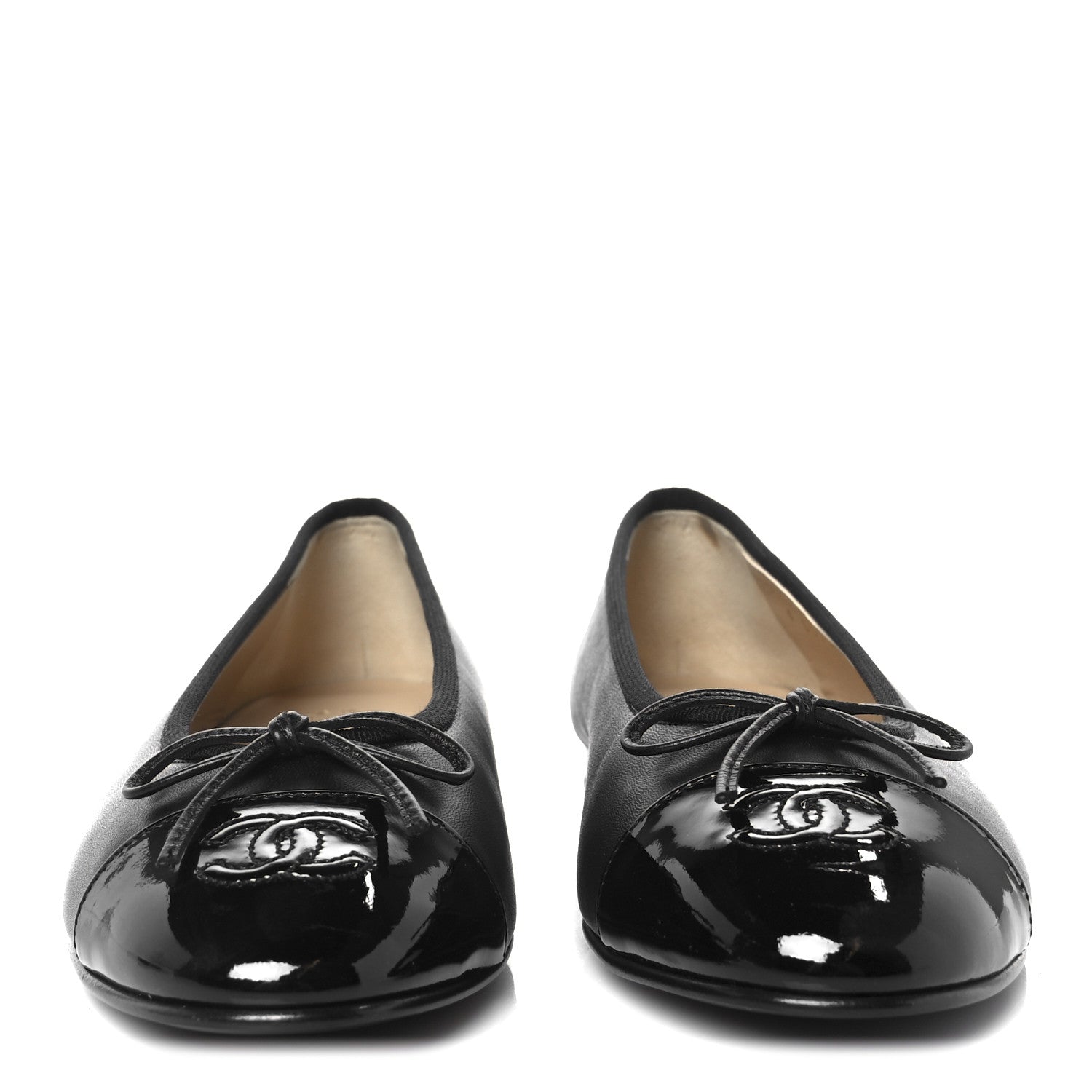 Lambskin Patent Cap Toe Ballerina Flats 38 Black