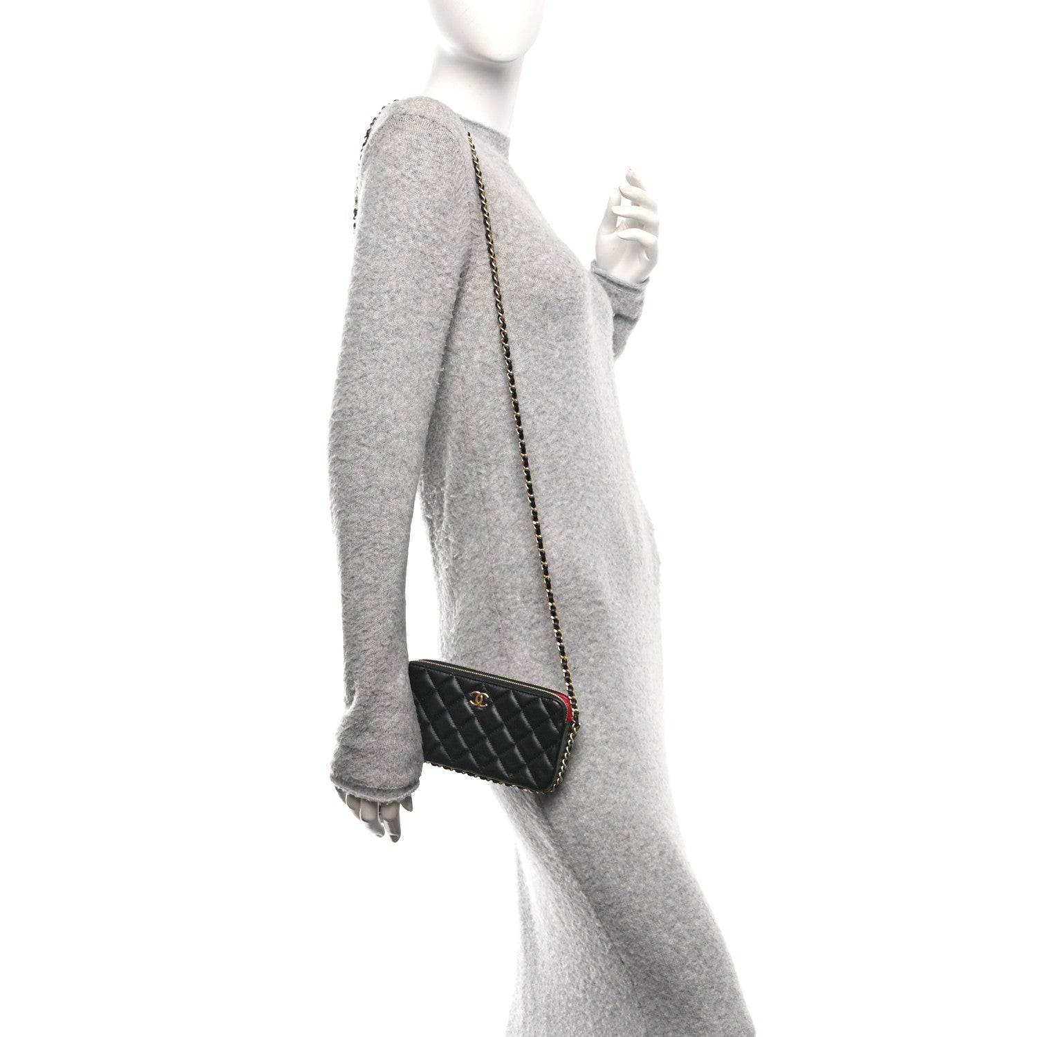 Lambskin Quilted Small Clutch With Chain Black
