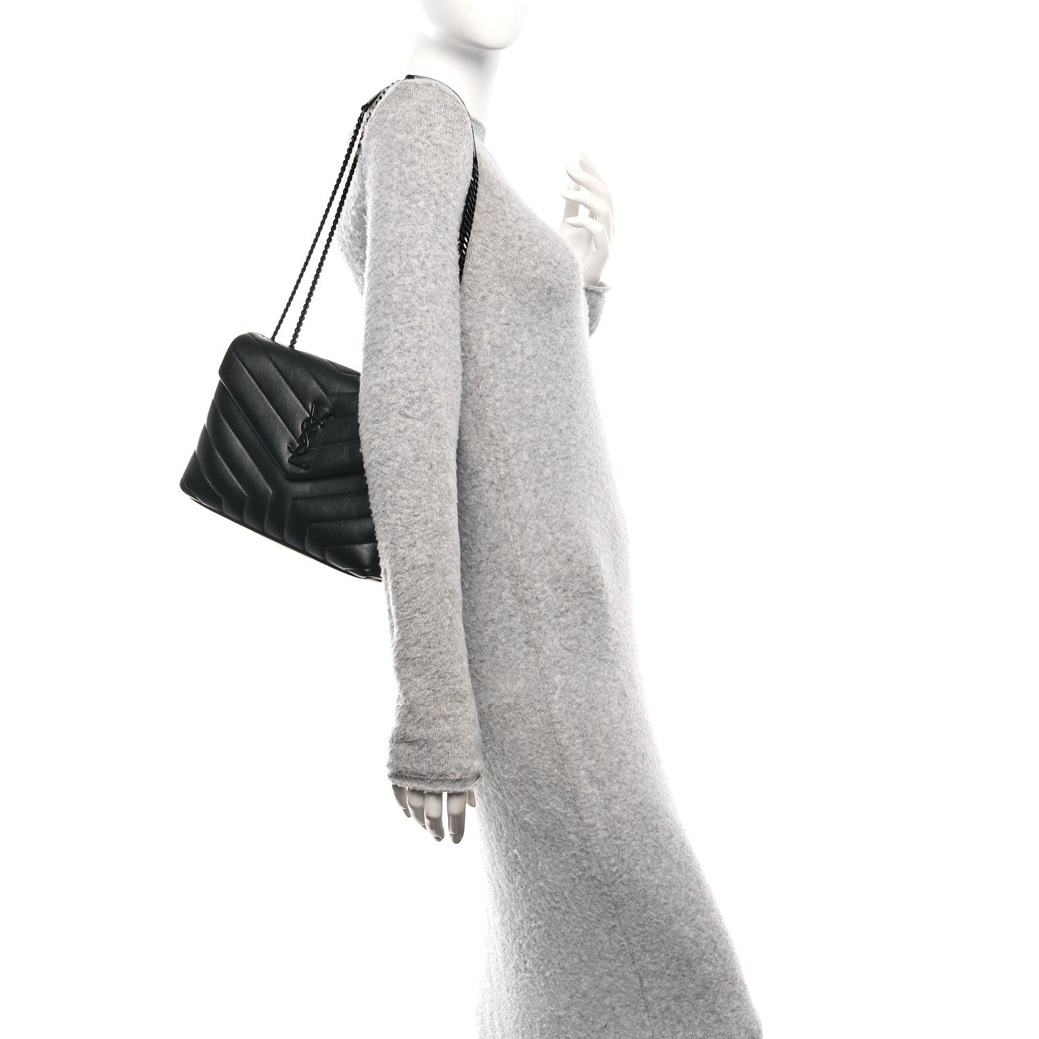 Calfskin Y Quilted Monogram Monochrome Small Loulou Chain Satchel Black