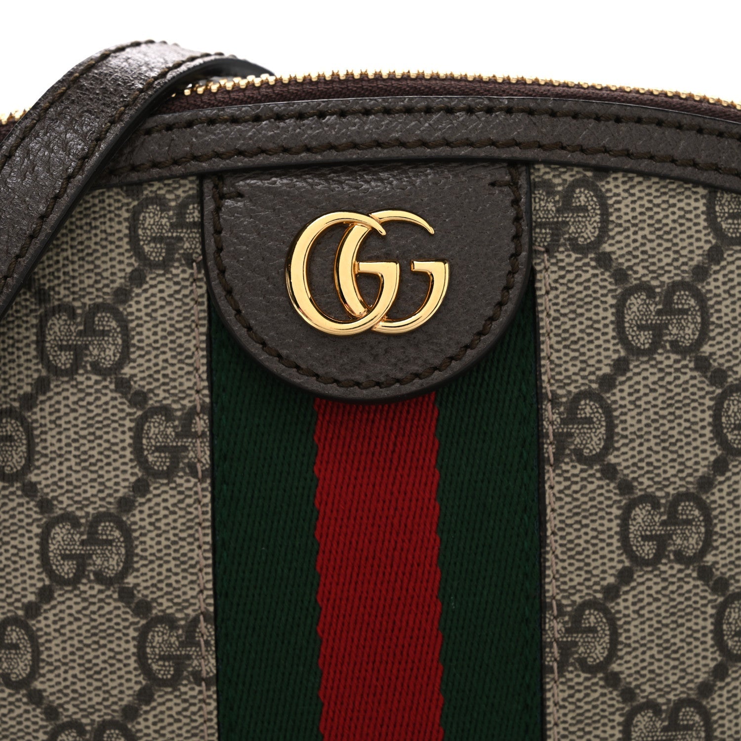 GG Supreme Monogram Textured Dollar Calfskin Web Small Ophidia Dome Shoulder Bag Beige Ebony New Acero