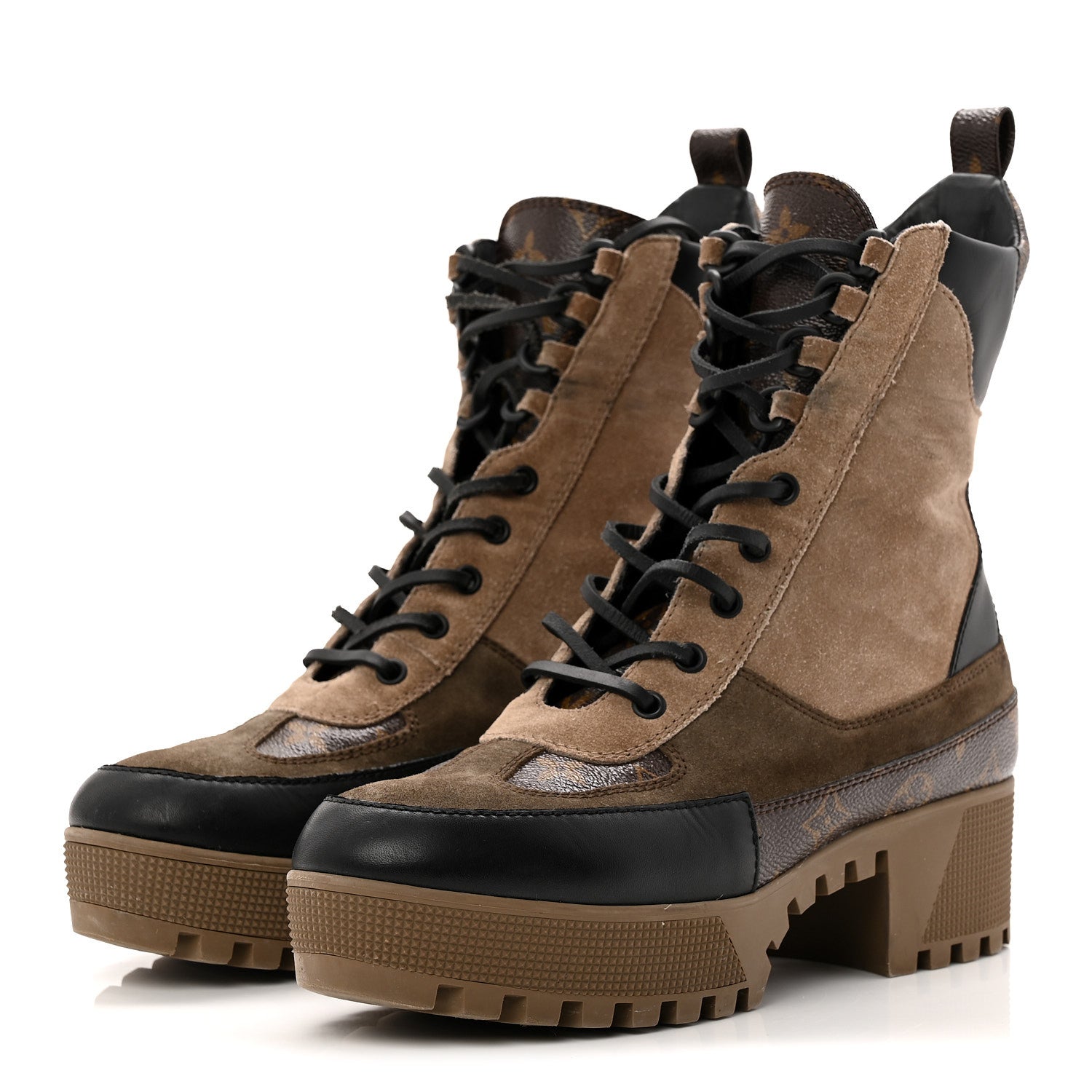 Suede Calfskin Monogram Laureate Platform Desert Boots 40 Taupe