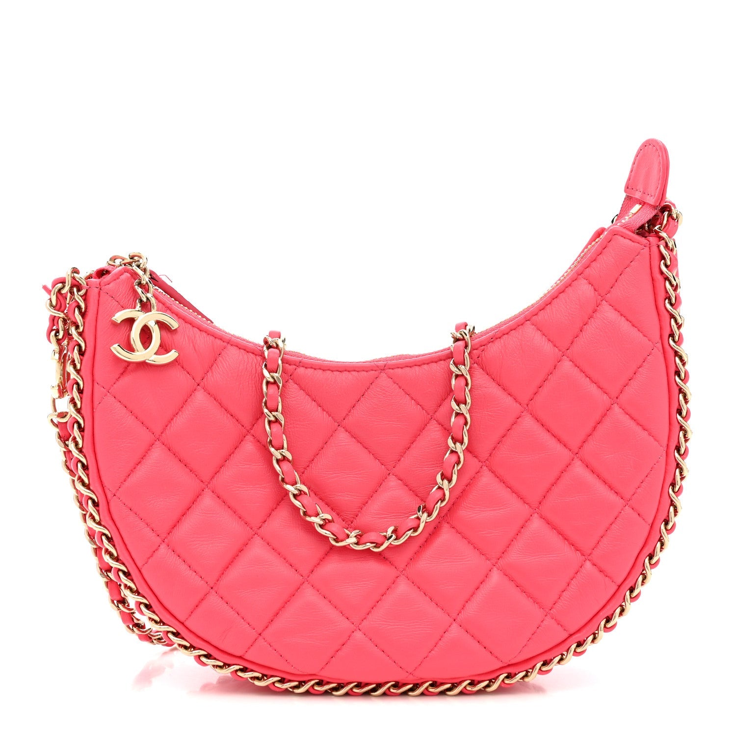 Lambskin Quilted Small Hobo Bag Pink