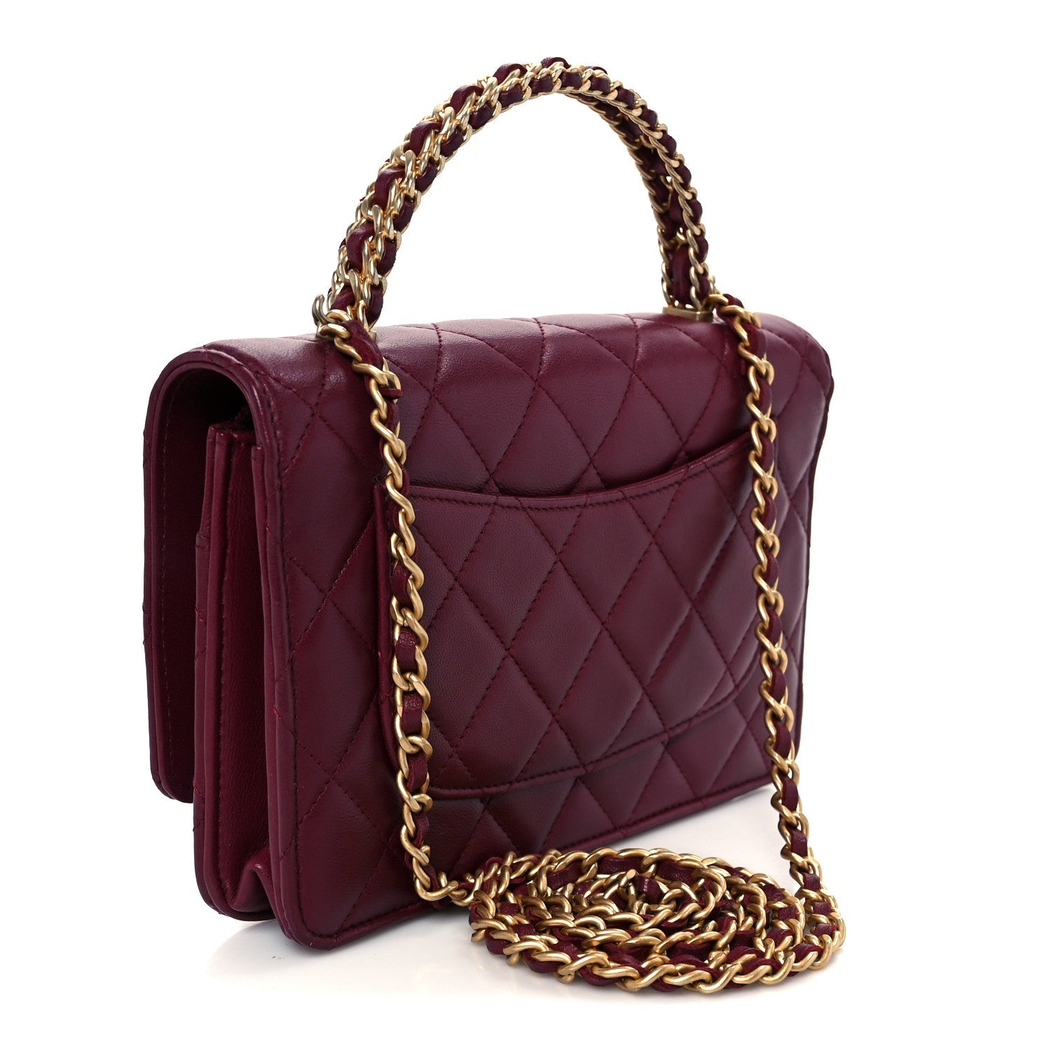 Lambskin Quilted Top Handle Wallet On Chain WOC  Burgundy