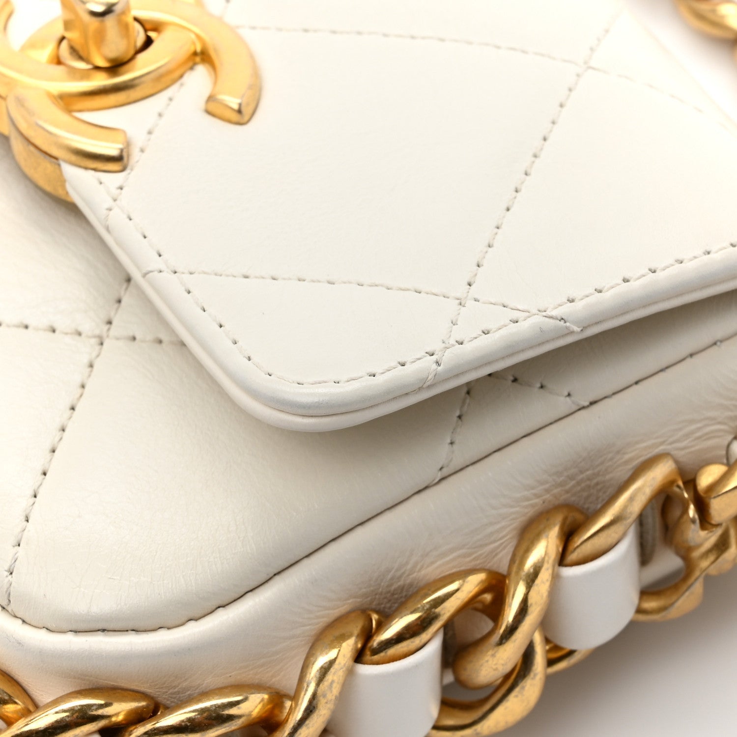 Calfskin Quilted Mini Framing Chain Bag White