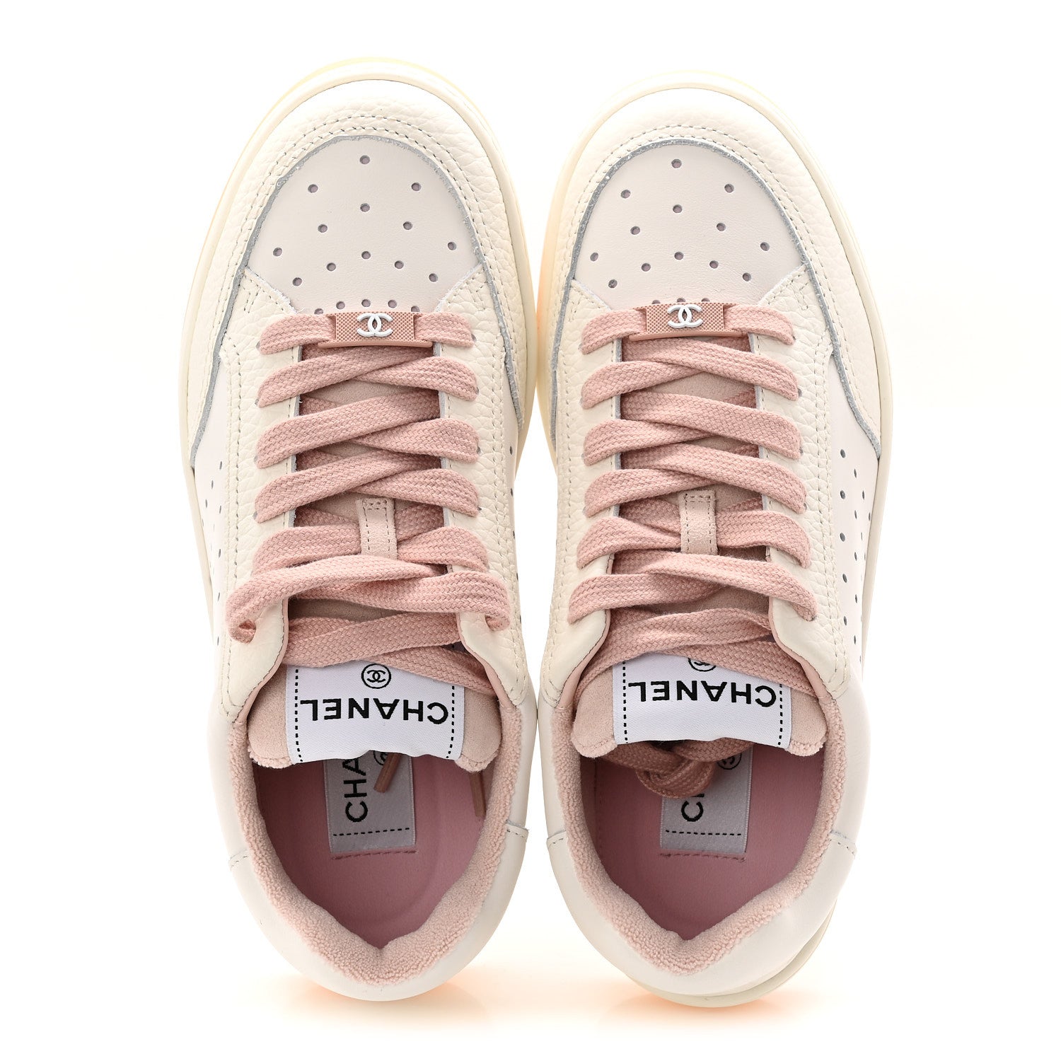 Grained Calfskin Fabric Womens Logo Sneakers 37 White Light Pink