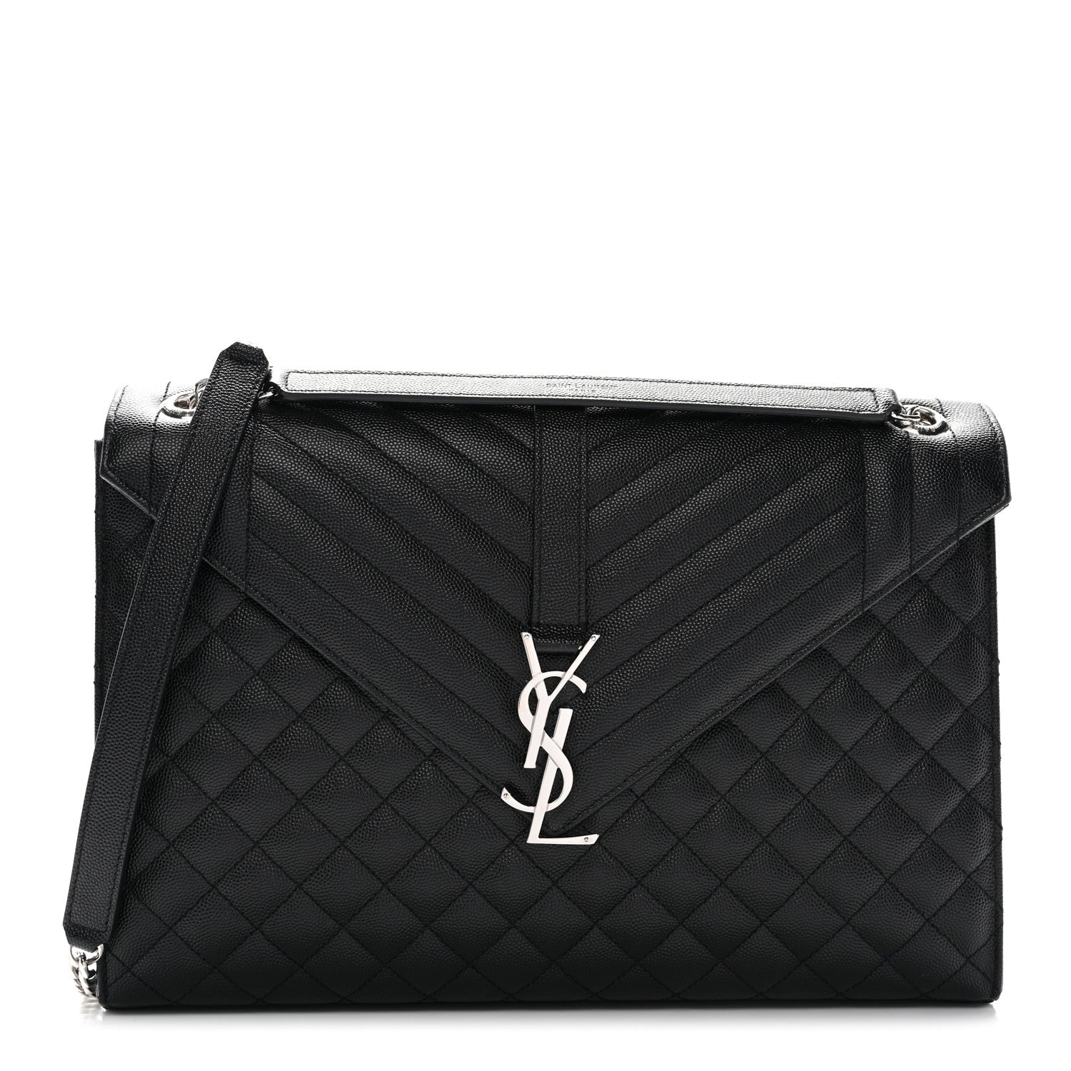 Grain De Poudre Textured Mixed Matelasse Large Triquilt Monogram Satchel Black