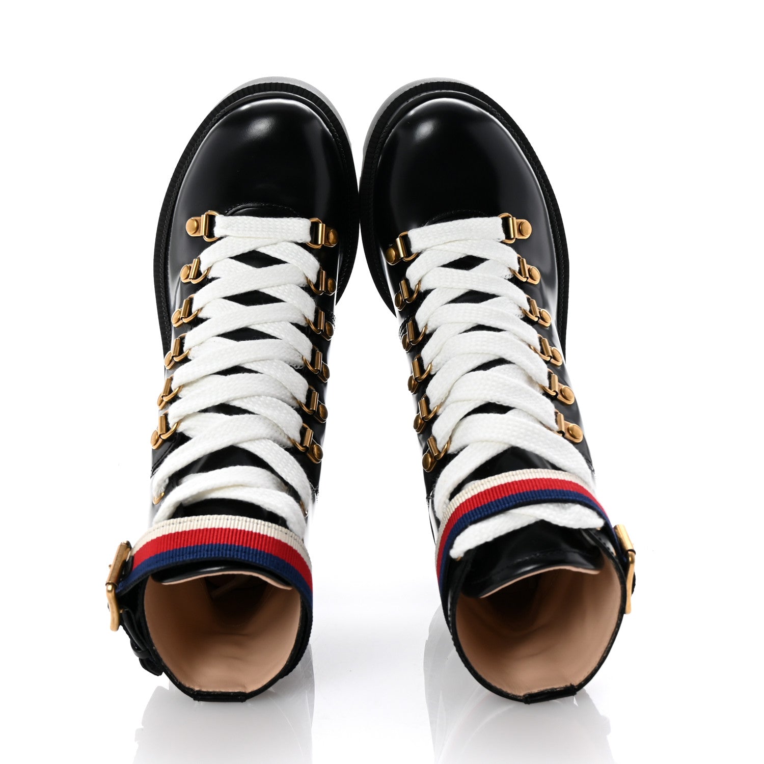 Calfskin Sylvie Web Lace Up Combat Boots 35 Black
