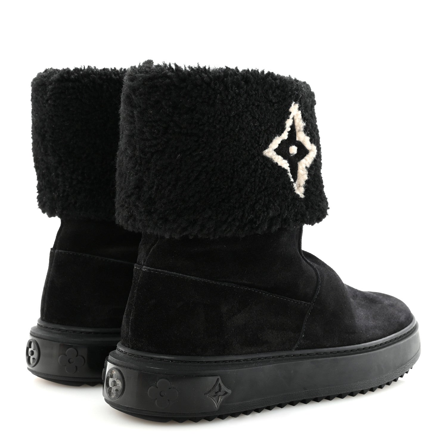 Suede Calfskin Shearling Snowdrop Flat Ankle Boot 37.5 Black