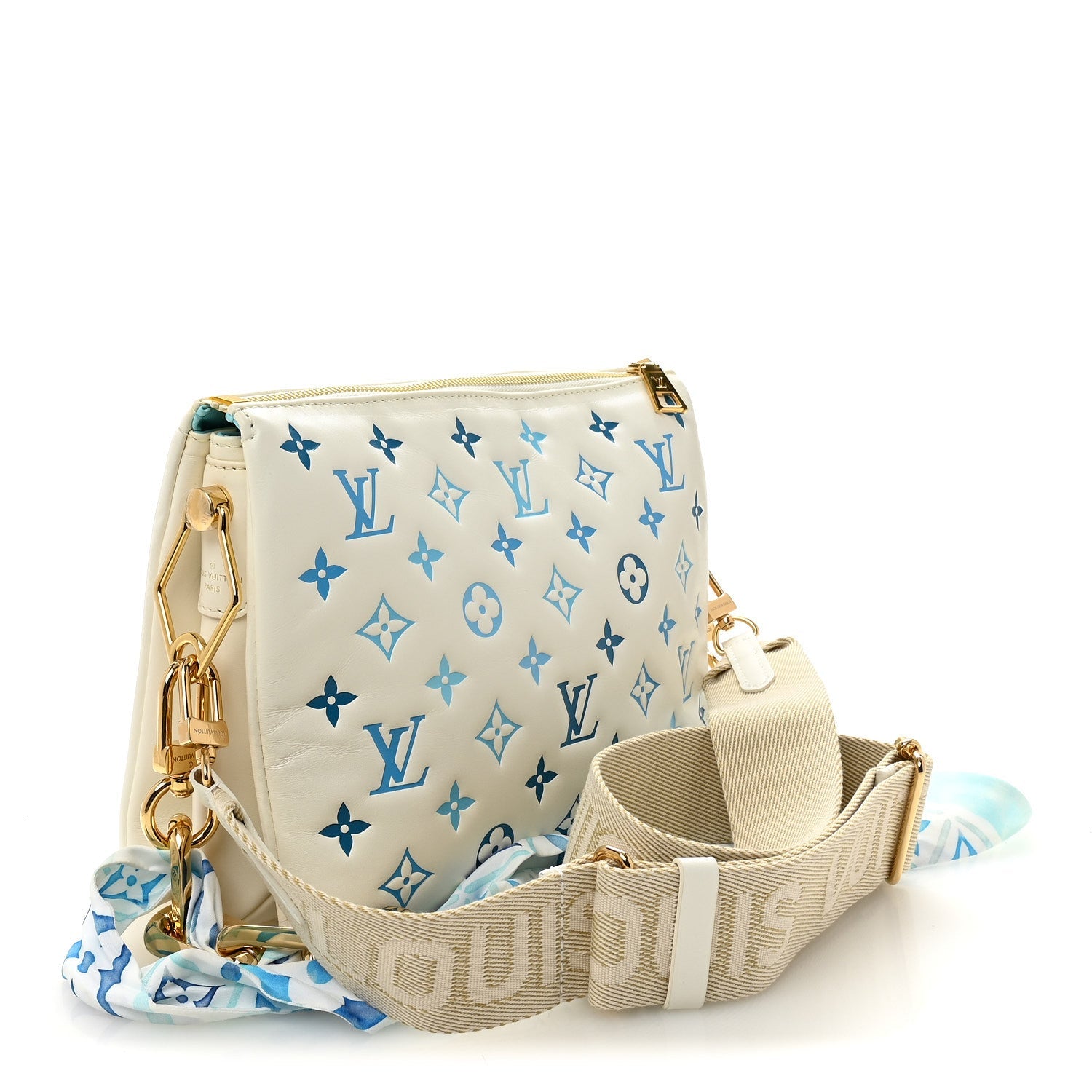 Lambskin Embossed Monogram Tricolor By The Pool Coussin PM White Blue