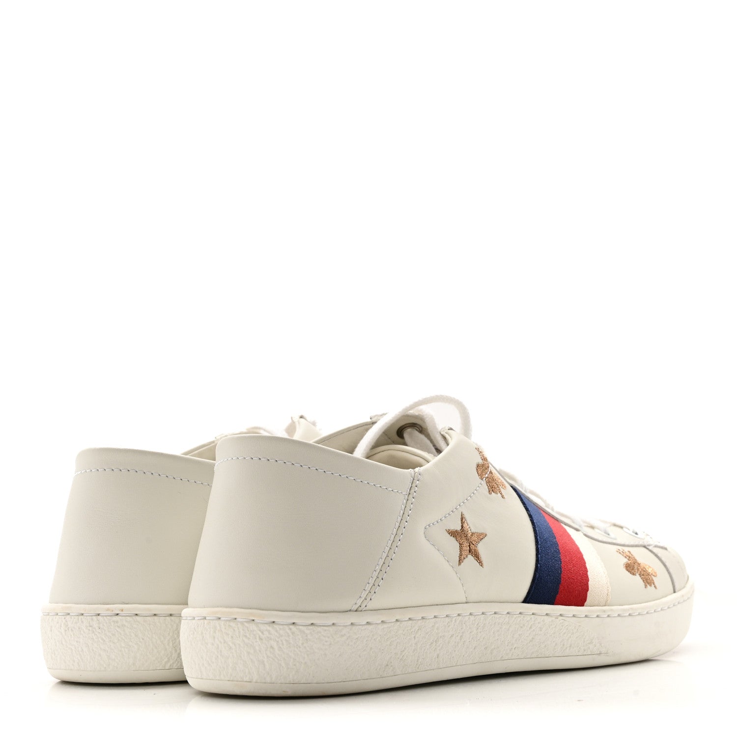 Calfskin Bee Star Embroidered Sylvie Web Ace Sneakers 38 White