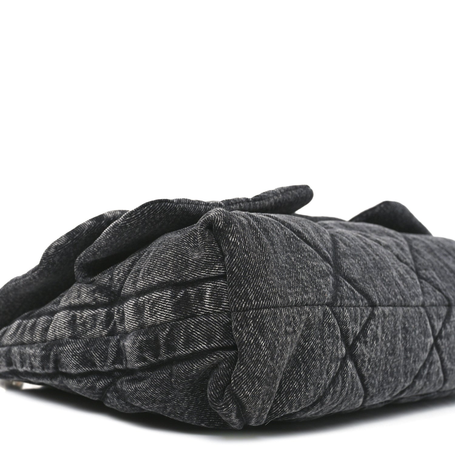 Washed Denim Quilted Maxi Flap Bag Black