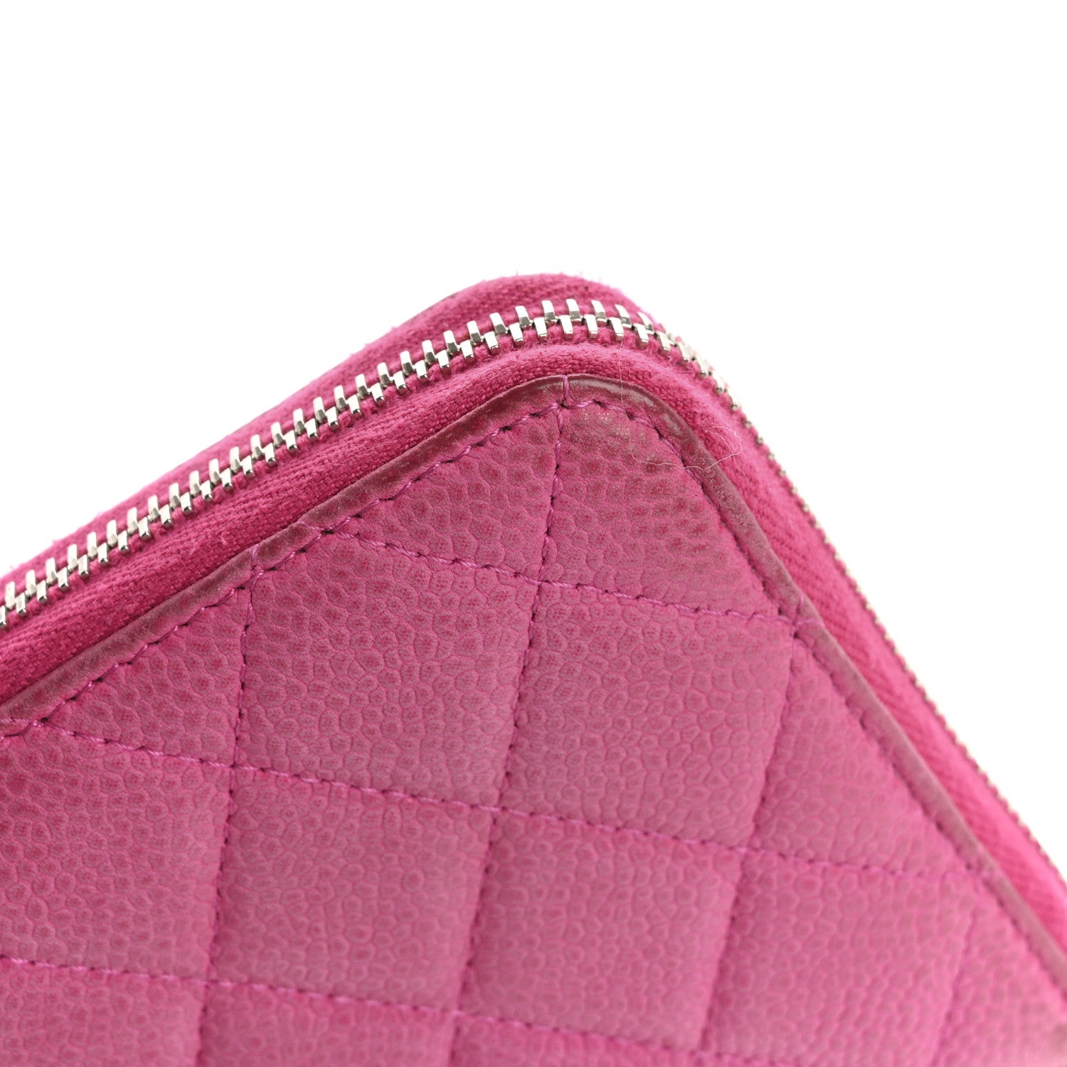 Iridescent Caviar Quilted Medium Zip Around Wallet Pink