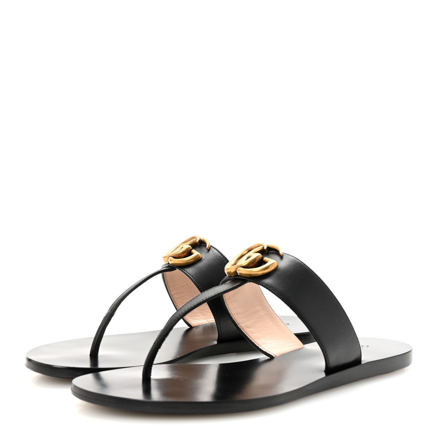 Calfskin GG Marmont Thong Sandals 35 Black
