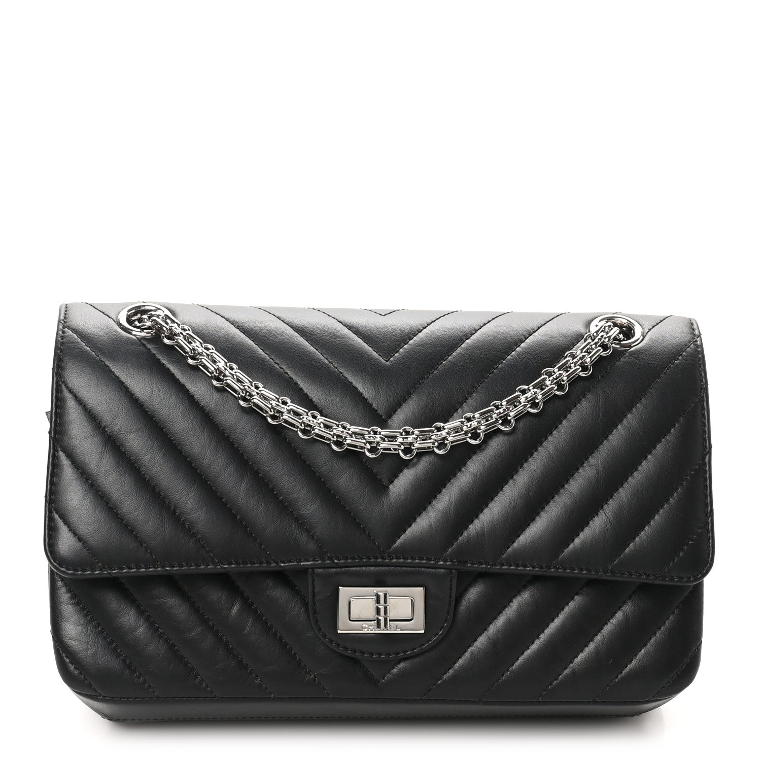 Aged Calfskin Chevron Quilted 2.55 Reissue 225 Flap Black