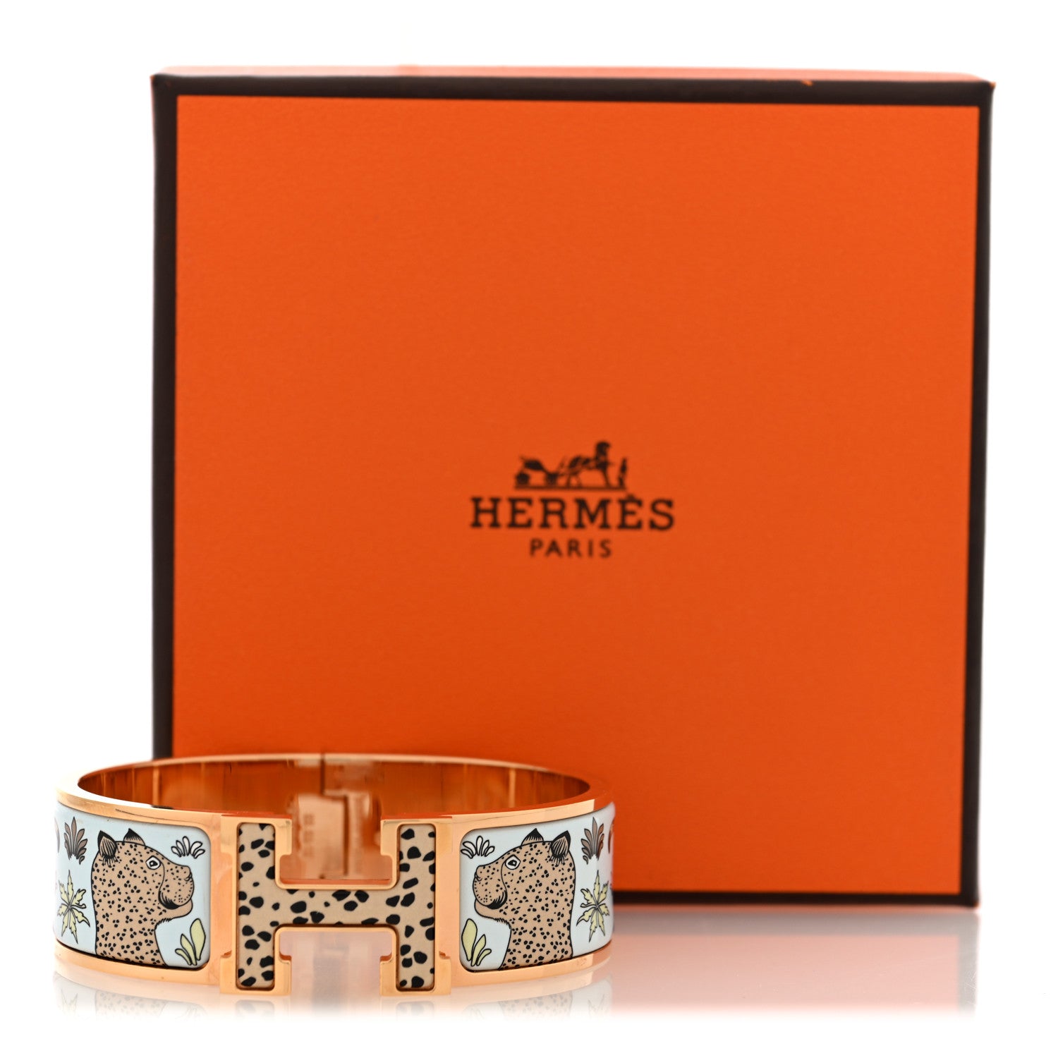 Enamel Printed Leopards Wide Clic Clac H Bracelet GM Songe Pastel