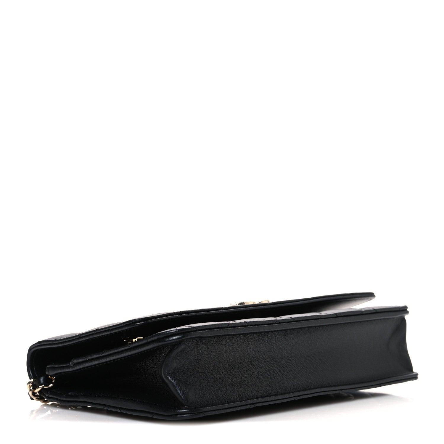 Lambskin Pearl Strass Quilted CC Wallet on Chain WOC Black