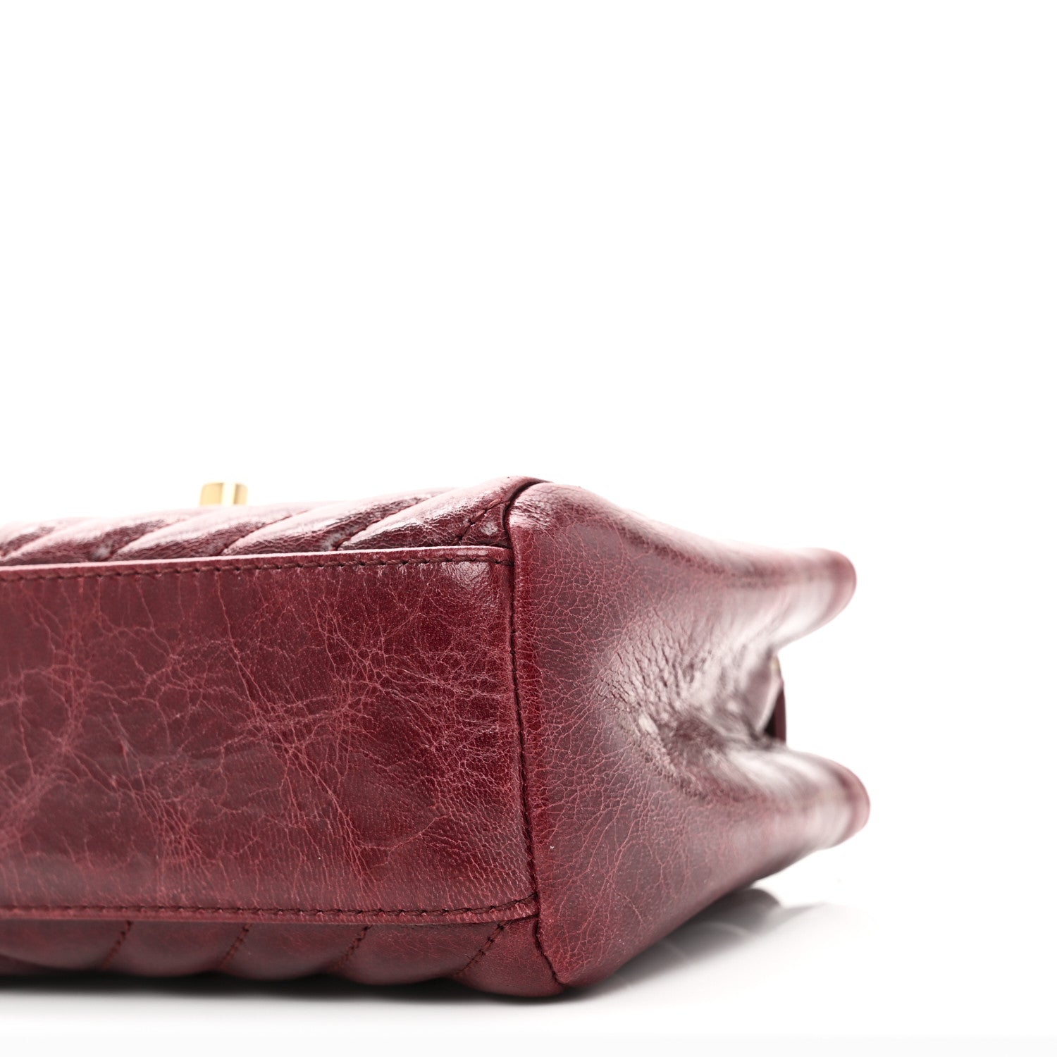 Glazed Calfskin Chevron Quilted Small Hampton Flap Burgundy
