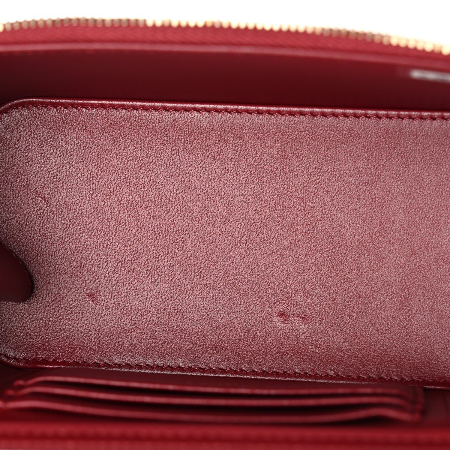 Lambskin Quilted Small Top Handle Vanity Case With Chain Burgundy