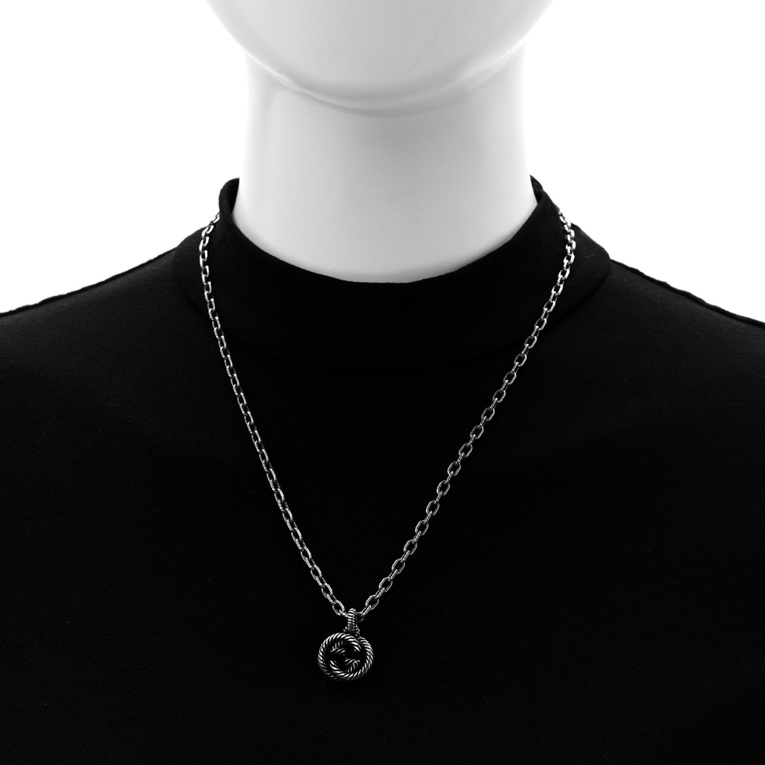 Sterling Silver Textured Interlocking G Pendant Necklace