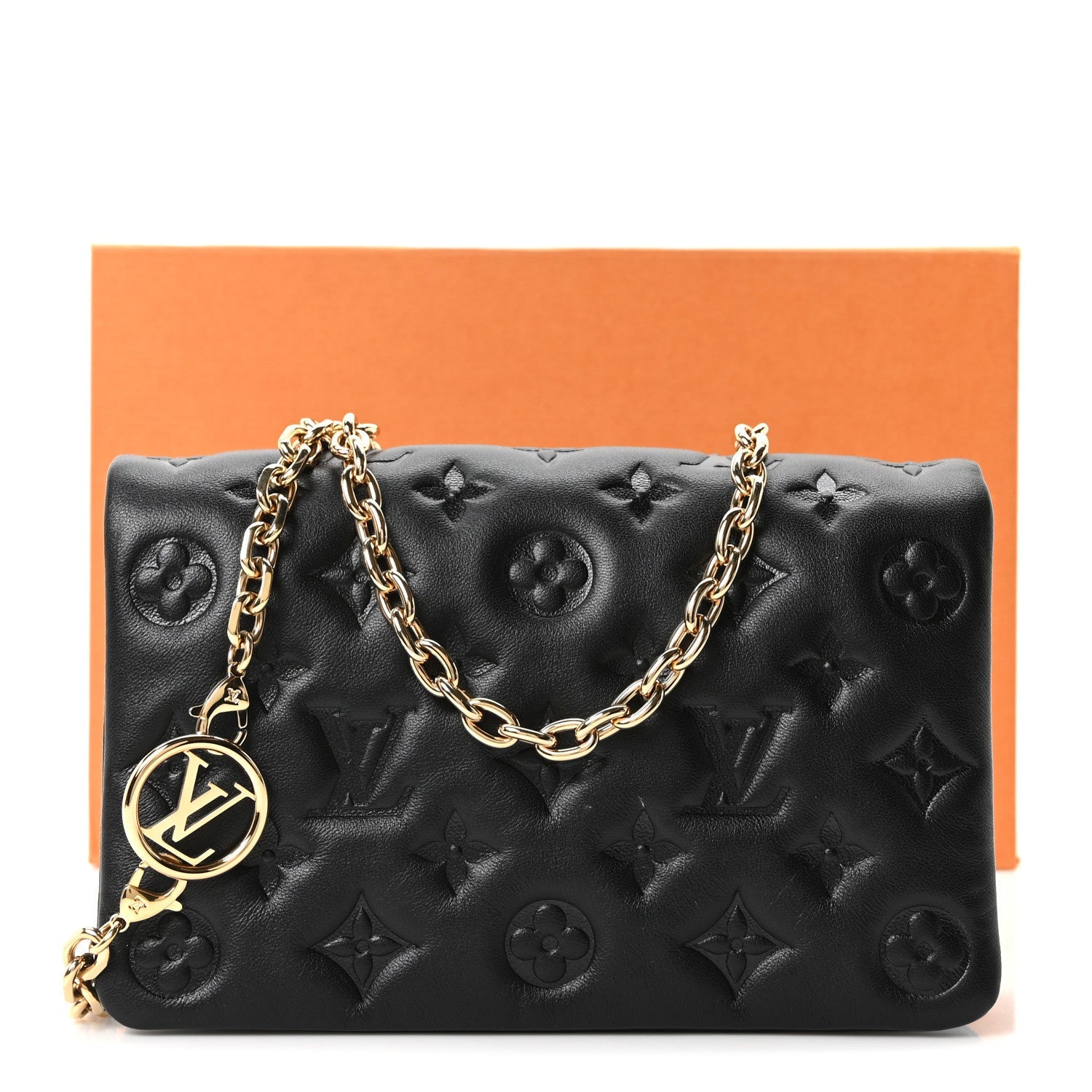 Lambskin Embossed Monogram Pochette Coussin Black