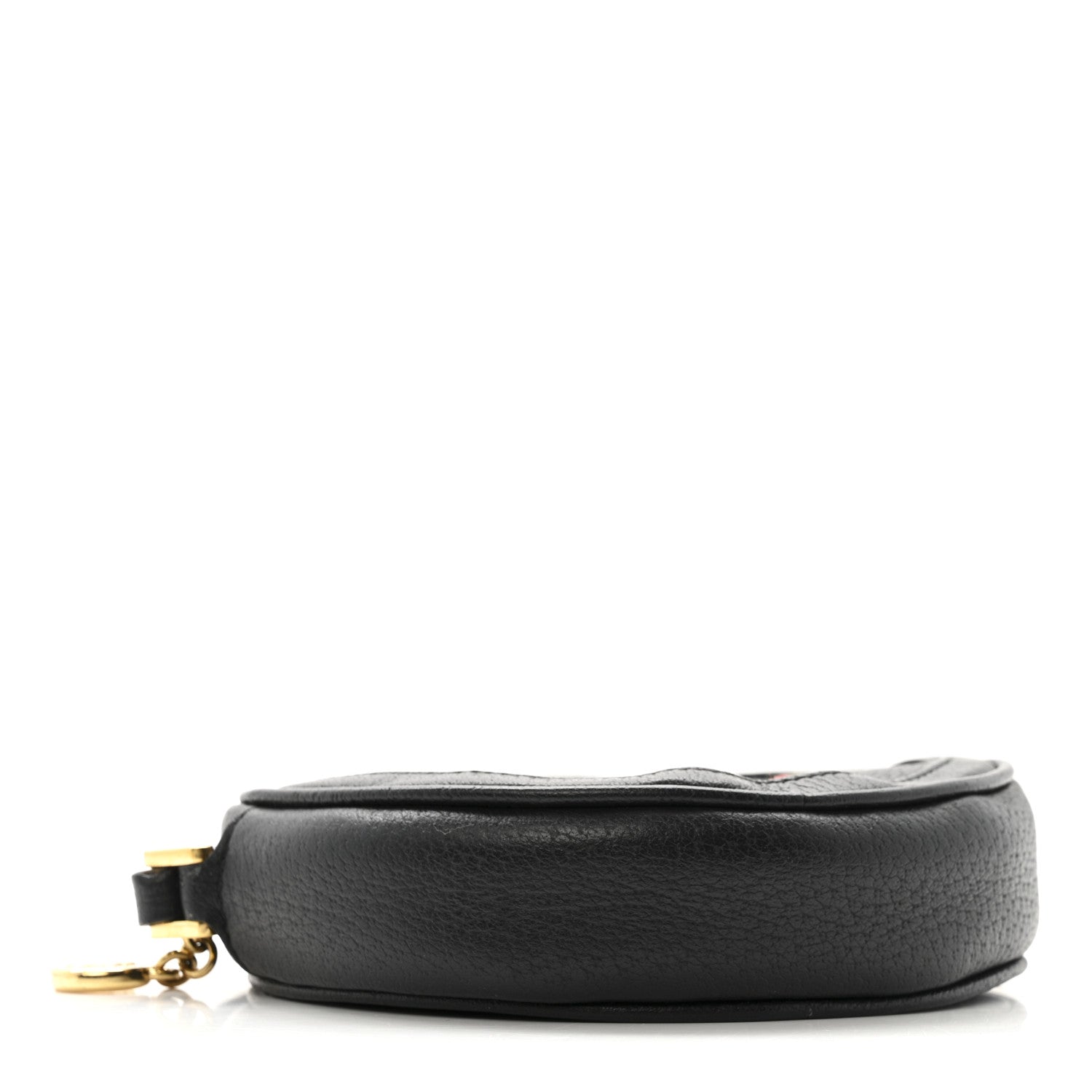 Textured Calfskin Web Ophidia Round Wrist Wallet Black