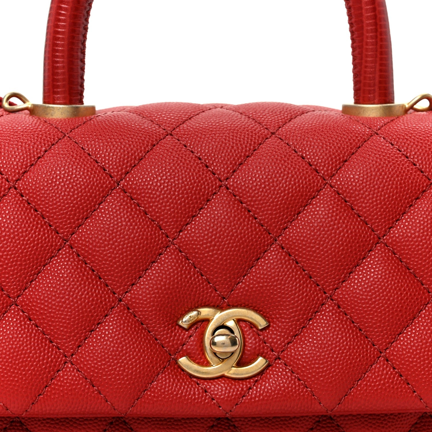 Caviar Lizard Embossed Quilted Mini Coco Handle Flap Red