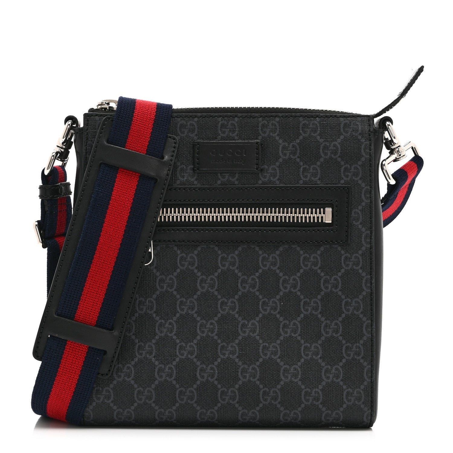 GG Supreme Monogram Web Small Flat Messenger Bag Black Grey