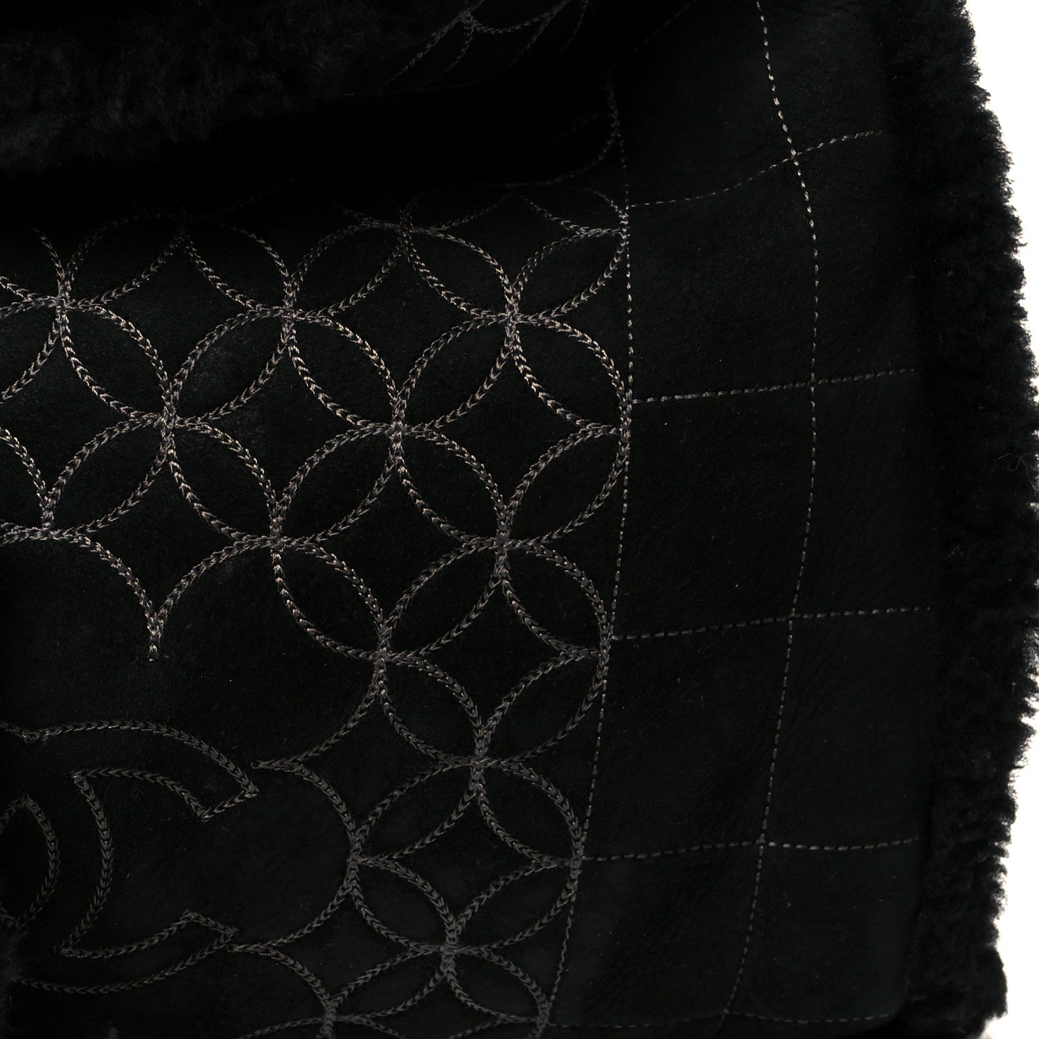 Shearling Suede Stitched CC Tote Black