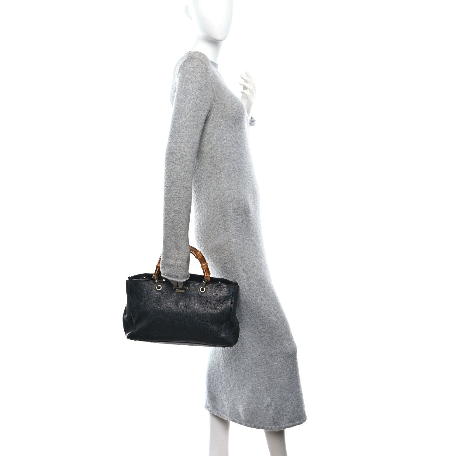 Pebbled Calfskin Medium Bamboo Shopper Tote Black