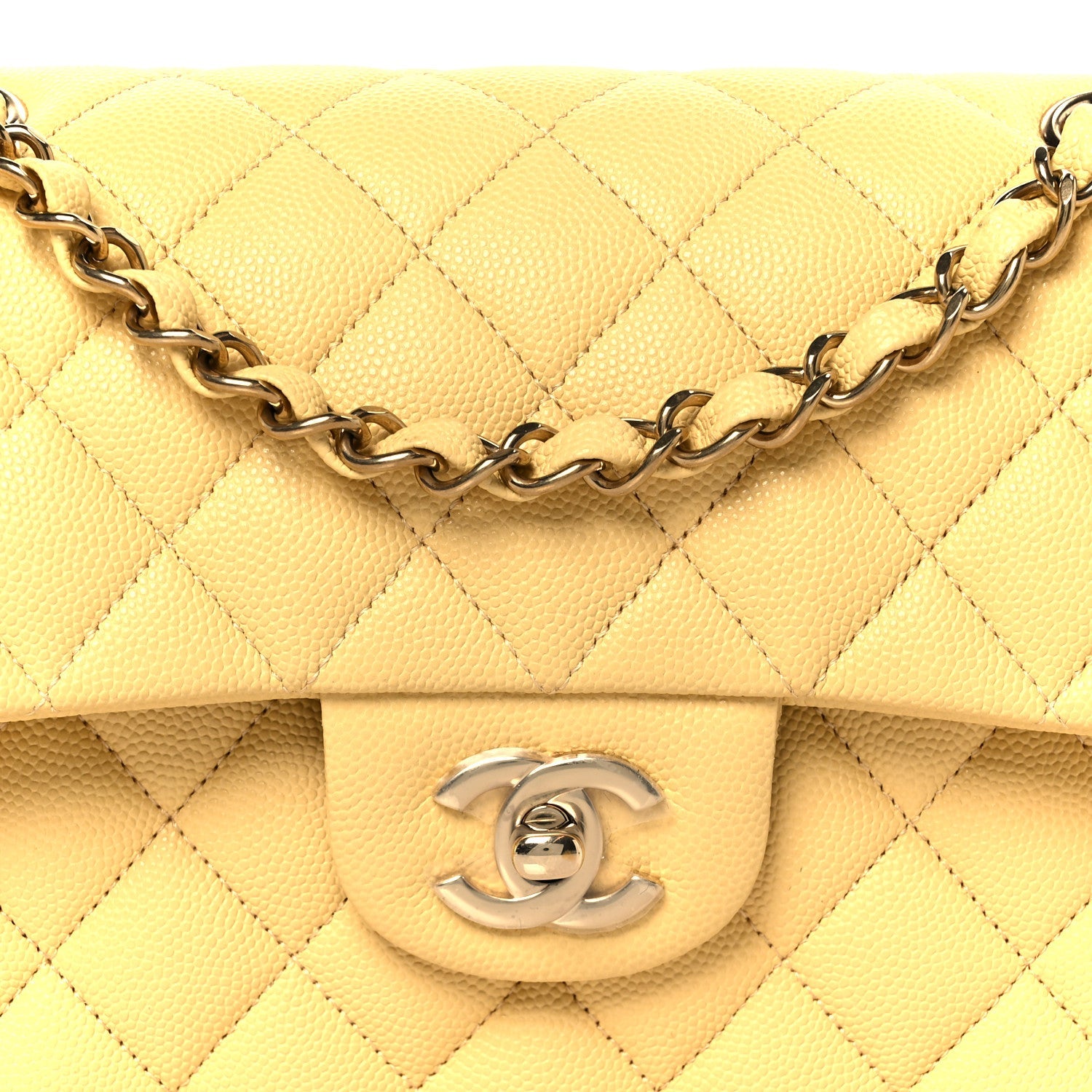 Caviar Quilted Small Double Flap Light Yellow