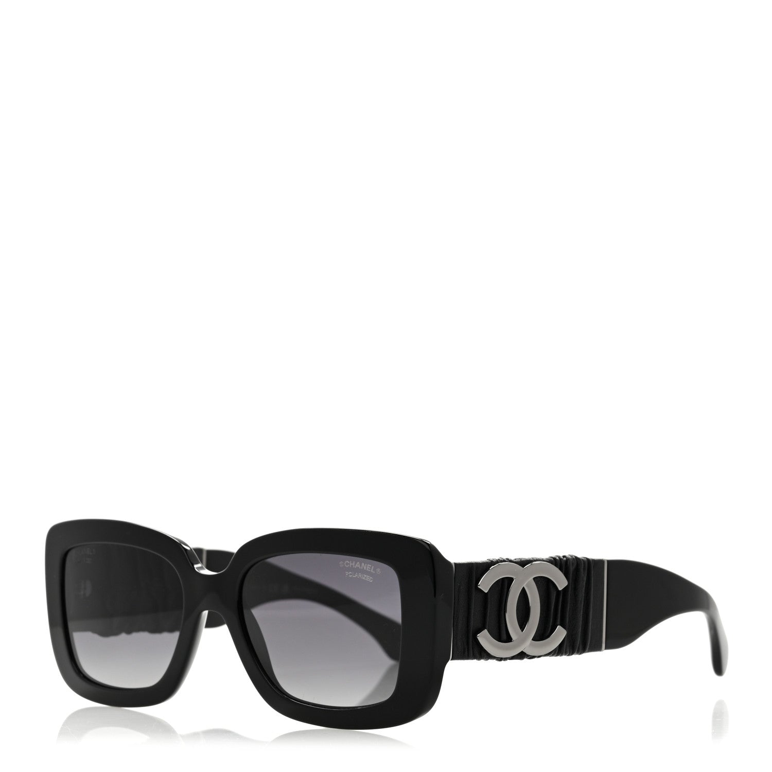 Acetate Calfskin Polarized Square Sunglasses 5473-Q Black
