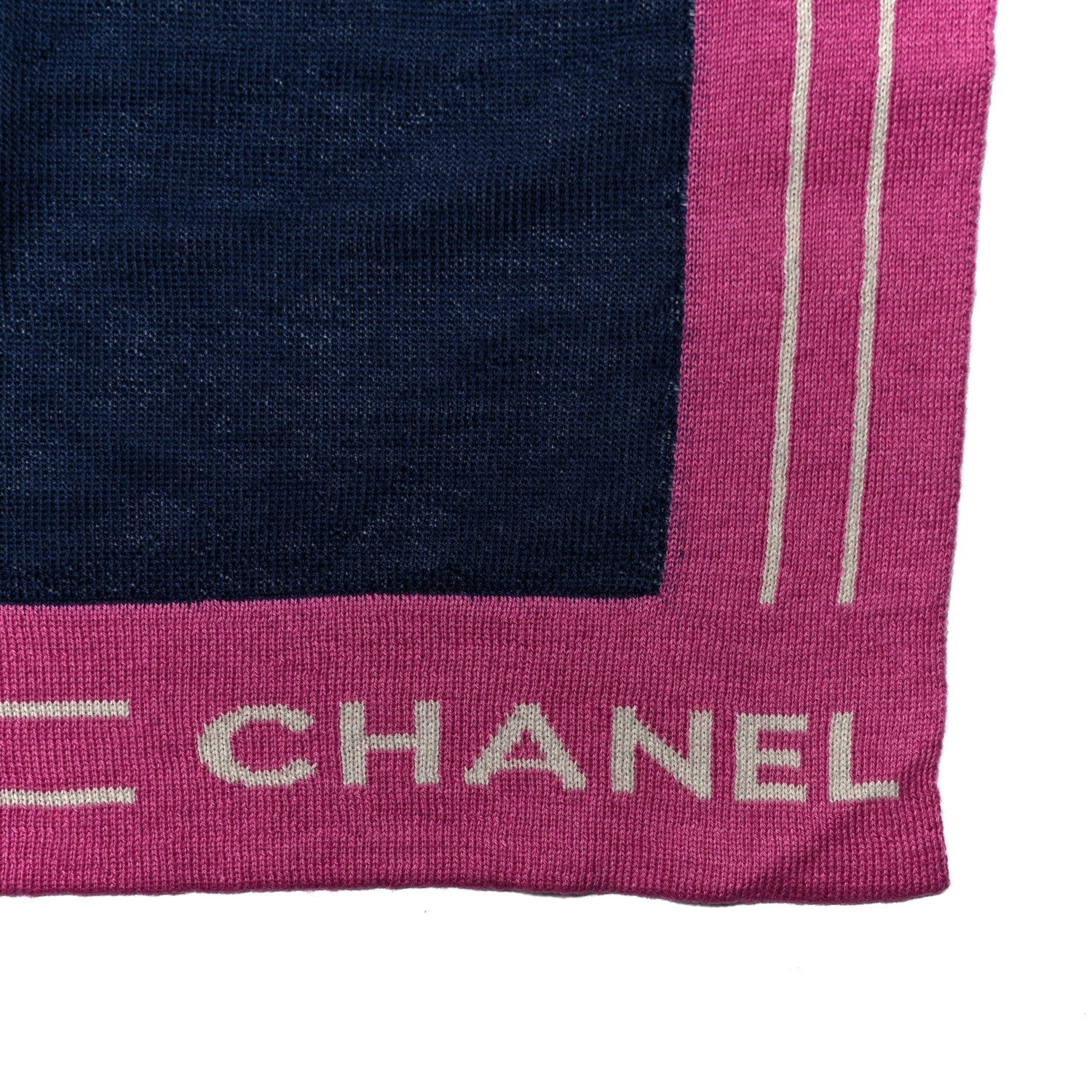 Cashmere Silk Cotton Knit CC Scarf Blue Pink White