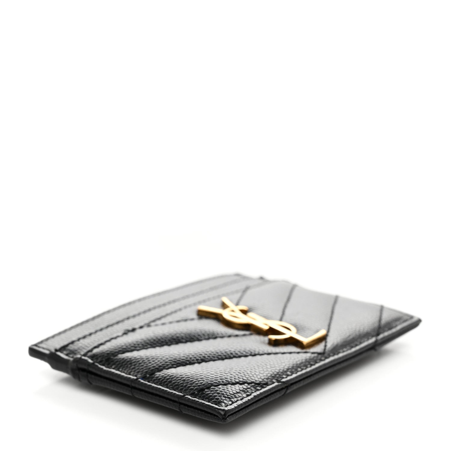 Grain De Poudre Matelasse Chevron Monogram Credit Card Case Black