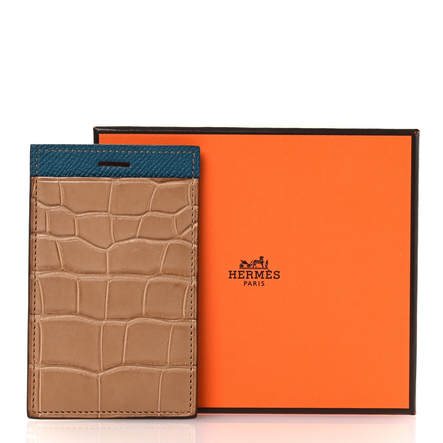 Matte Alligator Epsom Petit H Lanyard Card Holder Chai Vert Bosphore