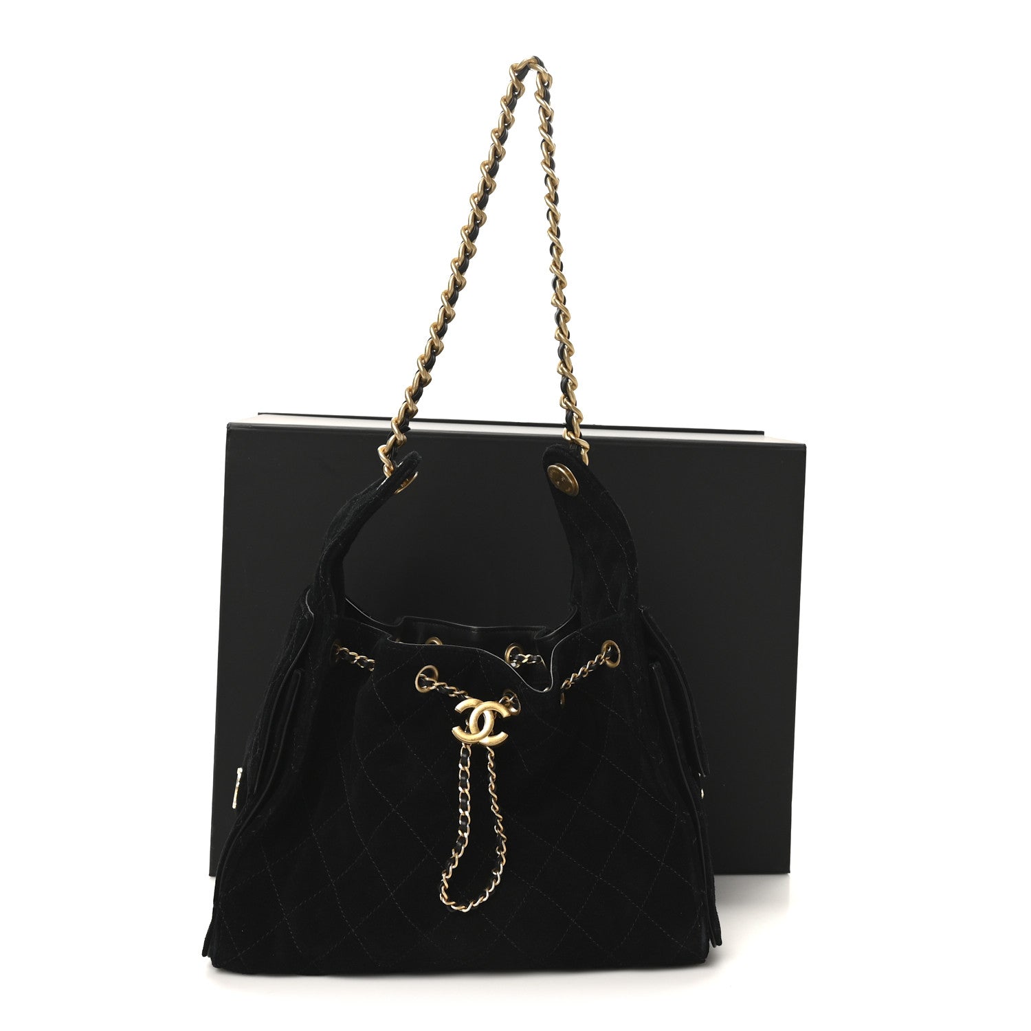 Suede Quilted Small Chanel 25 Handbag Black