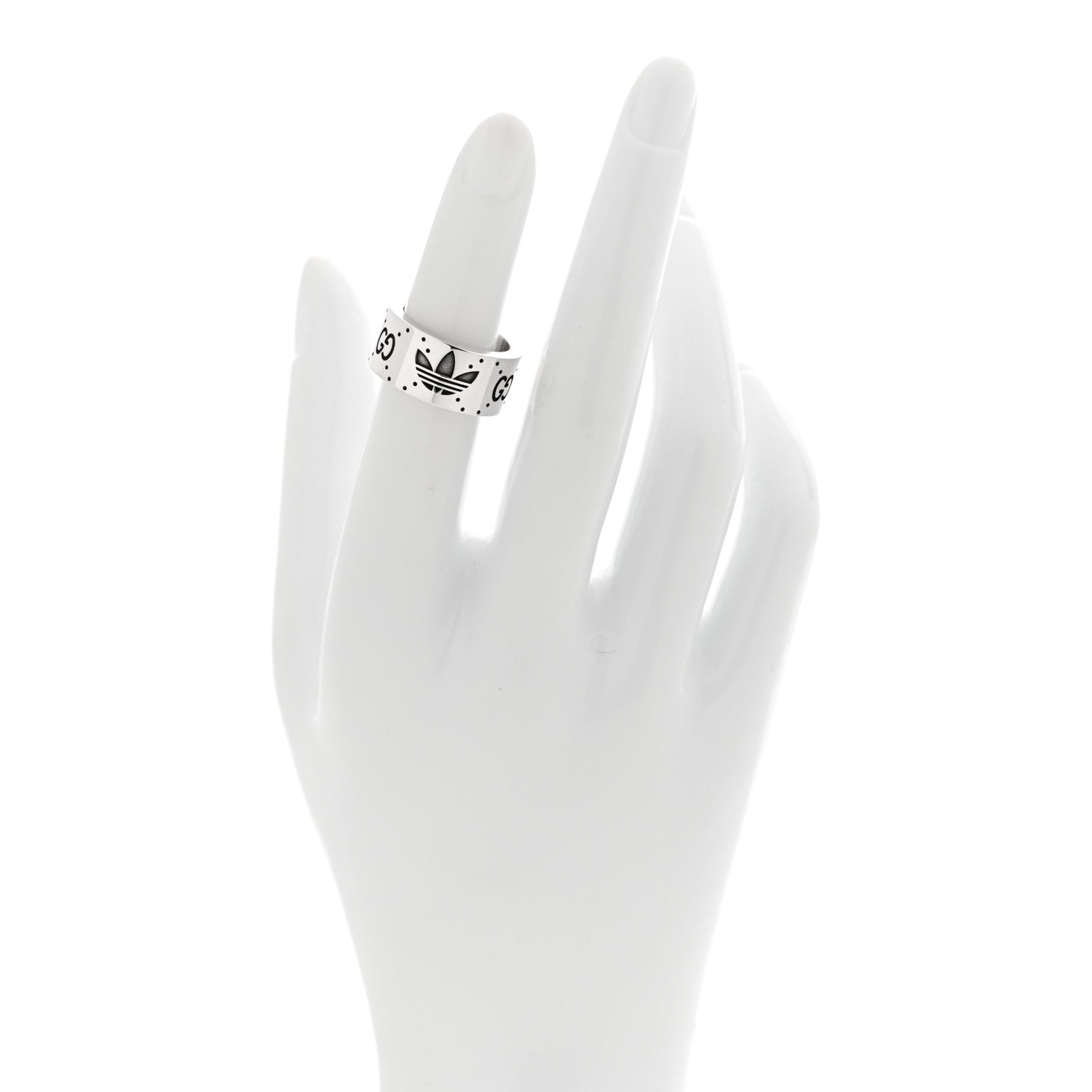 X ADIDAS Sterling Silver Wide Trefoil GG Monogram Band Ring 49 4.75